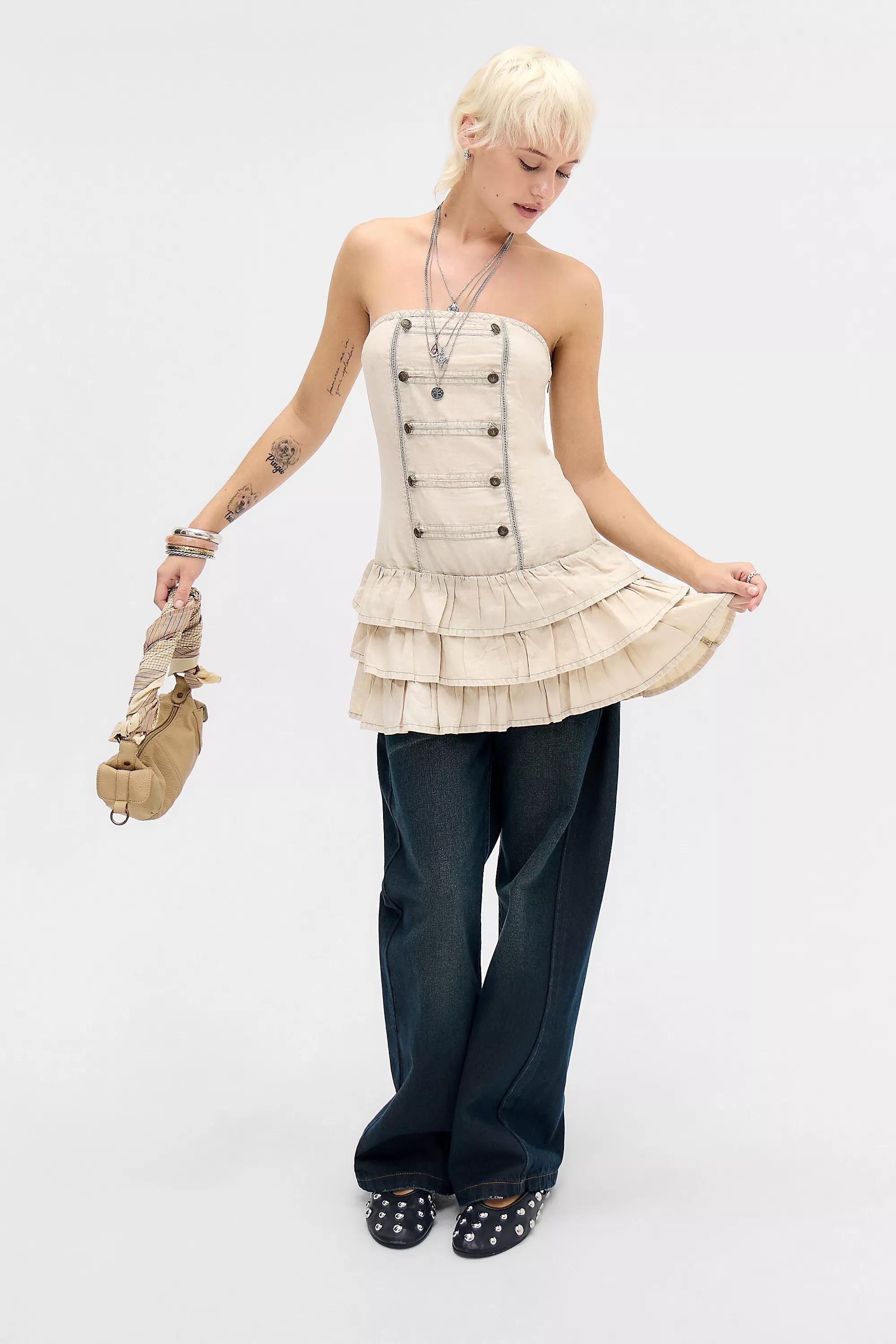 Beige Bdg Charlie Military Bandeau Mini Dress, LIGHT SAND, large image number 1