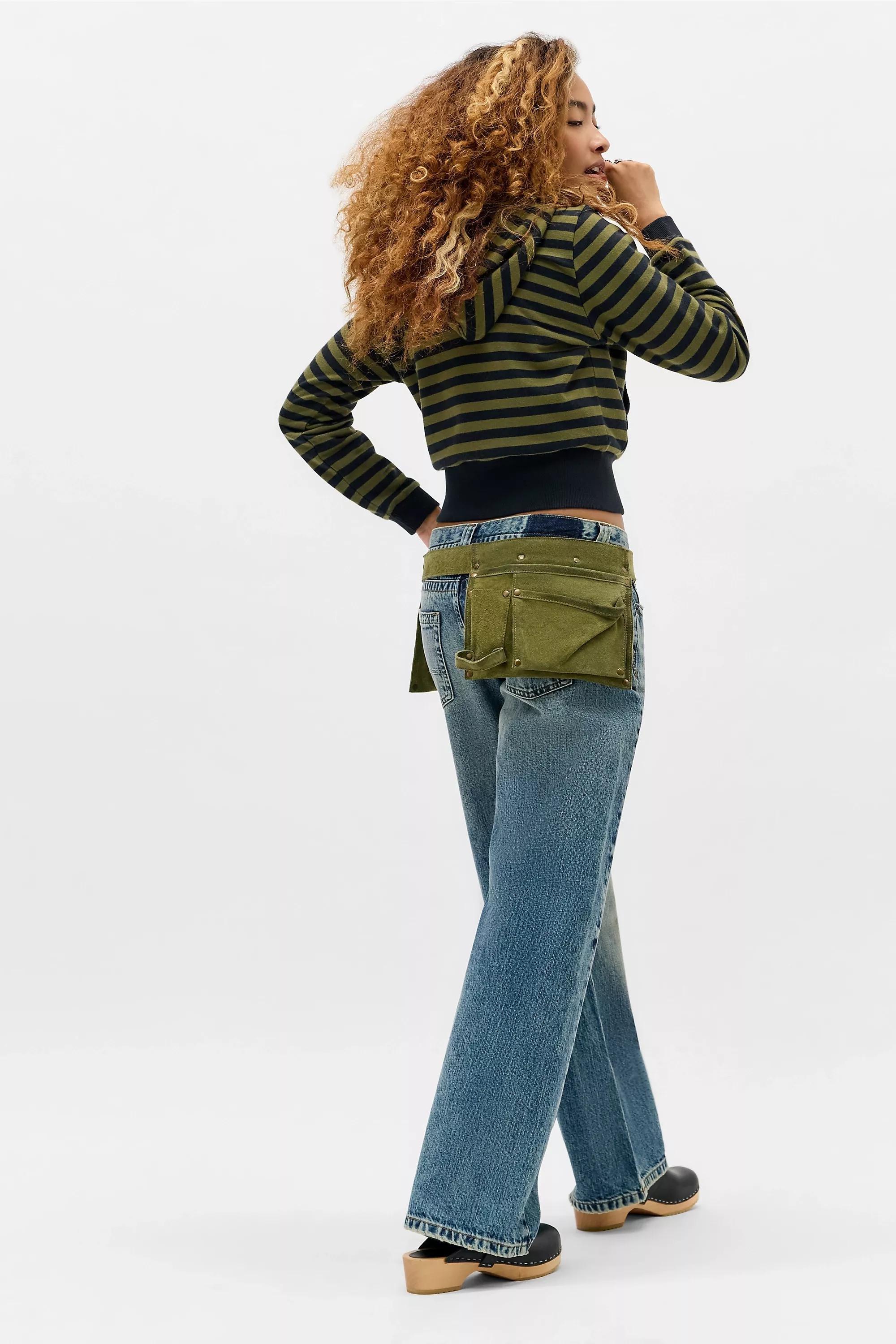 Khaki Bdg Striped Shrunken Hoodie, KHAKI, large image number 2