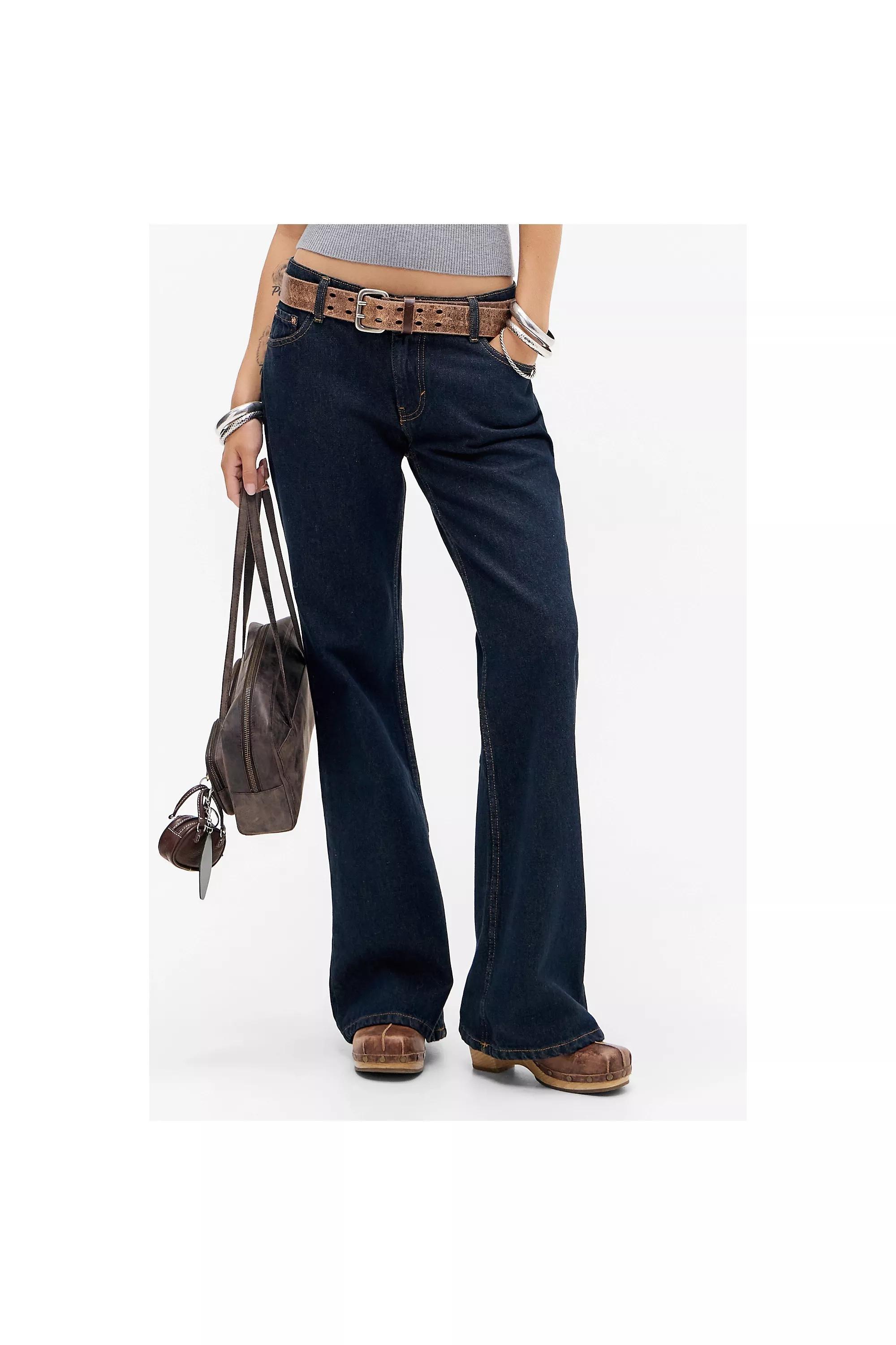 Navy Motel Rigid Low Rise Flared Jeans, INDIGO, large image number 0