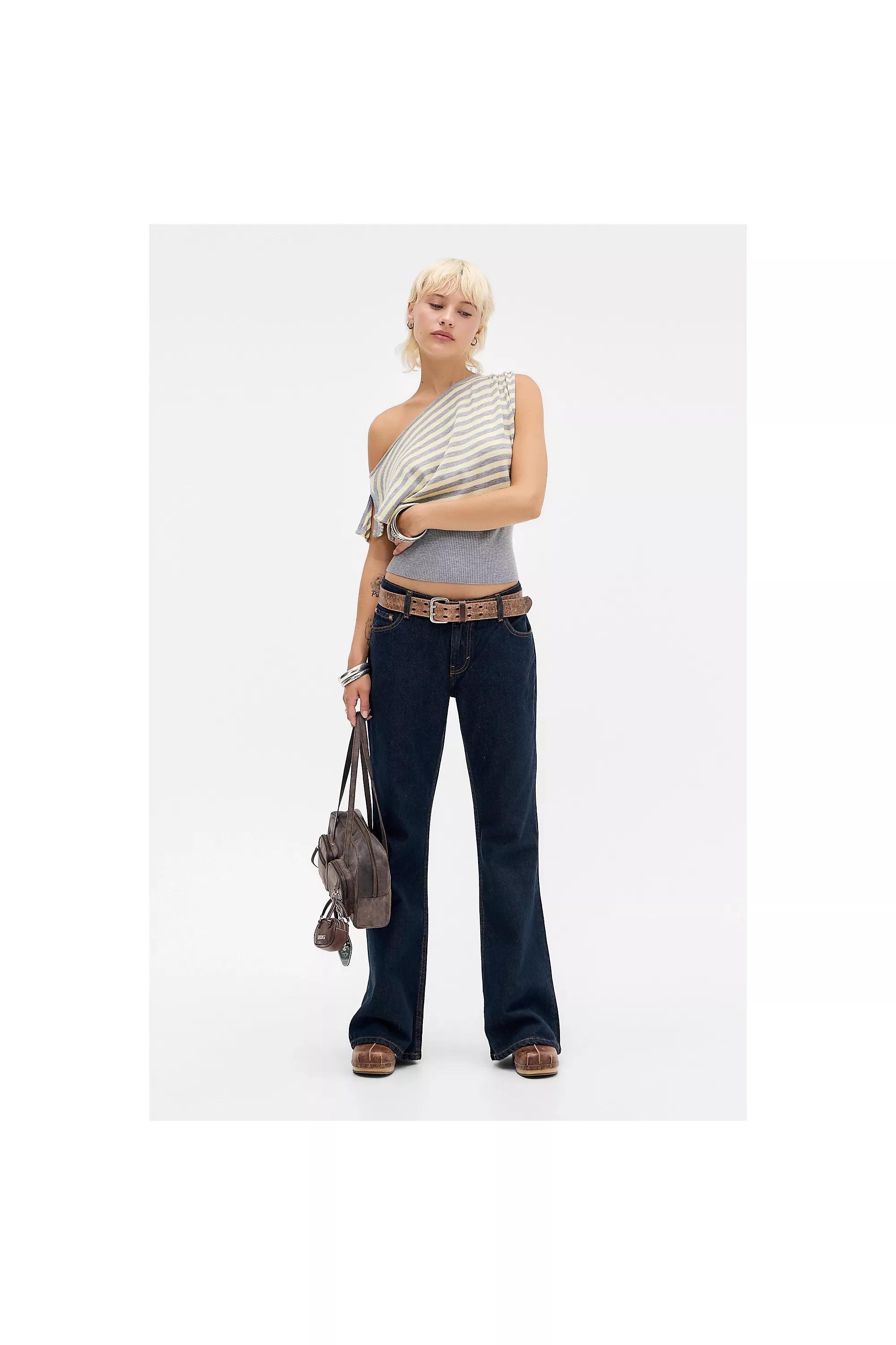 Navy Motel Rigid Low Rise Flared Jeans, INDIGO, large image number 1