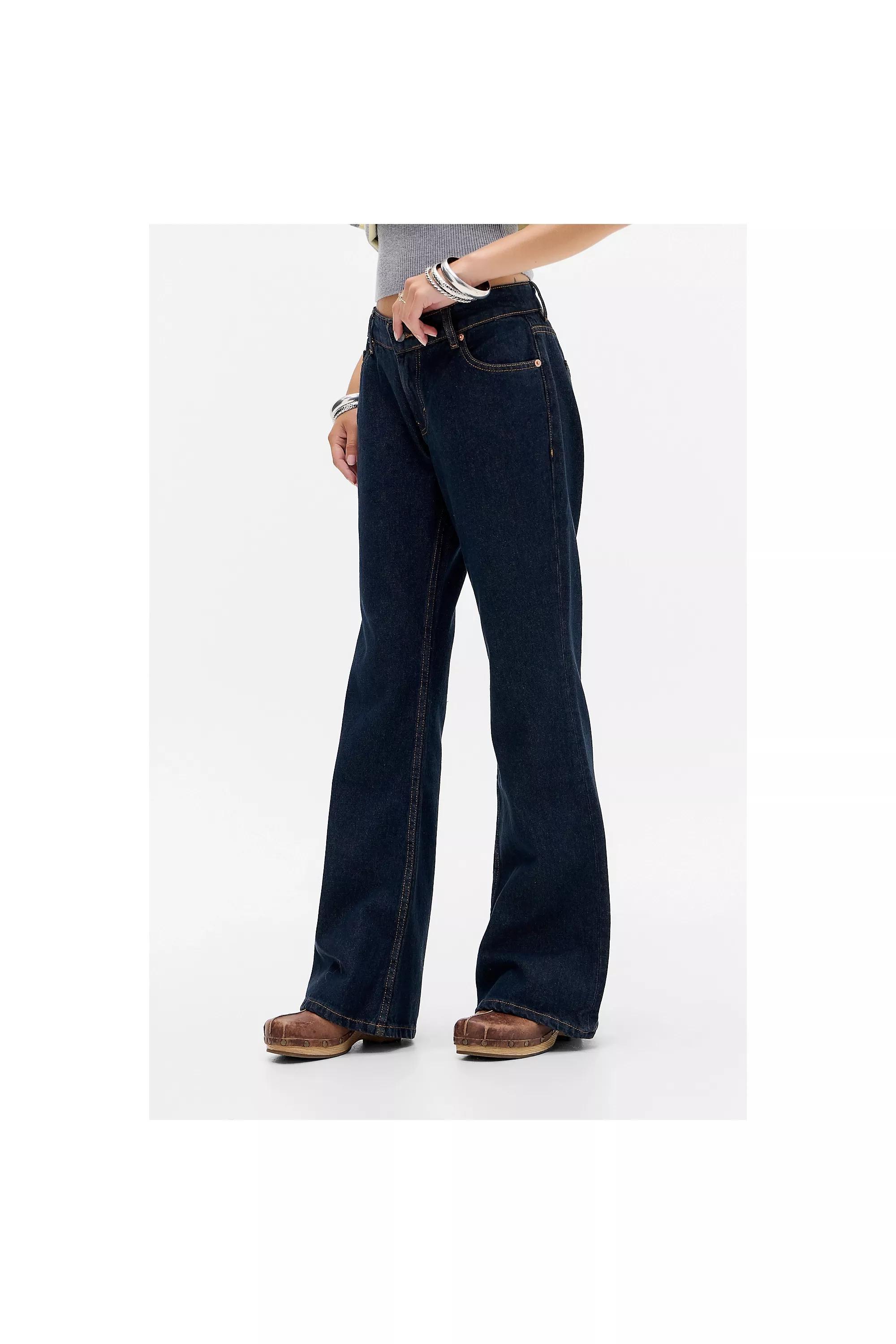Navy Motel Rigid Low Rise Flared Jeans, INDIGO, large image number 3