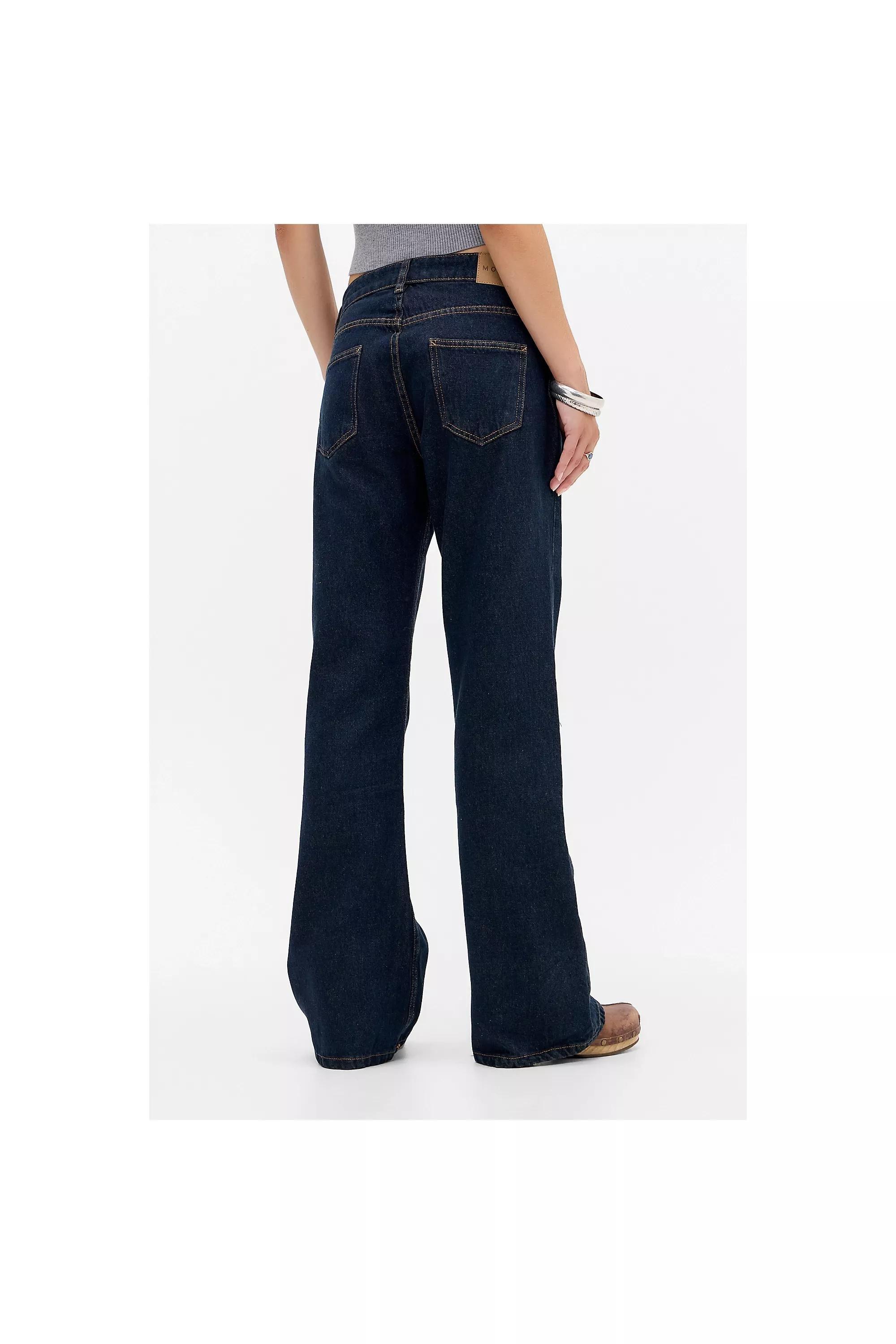 Navy Motel Rigid Low Rise Flared Jeans, INDIGO, large image number 4