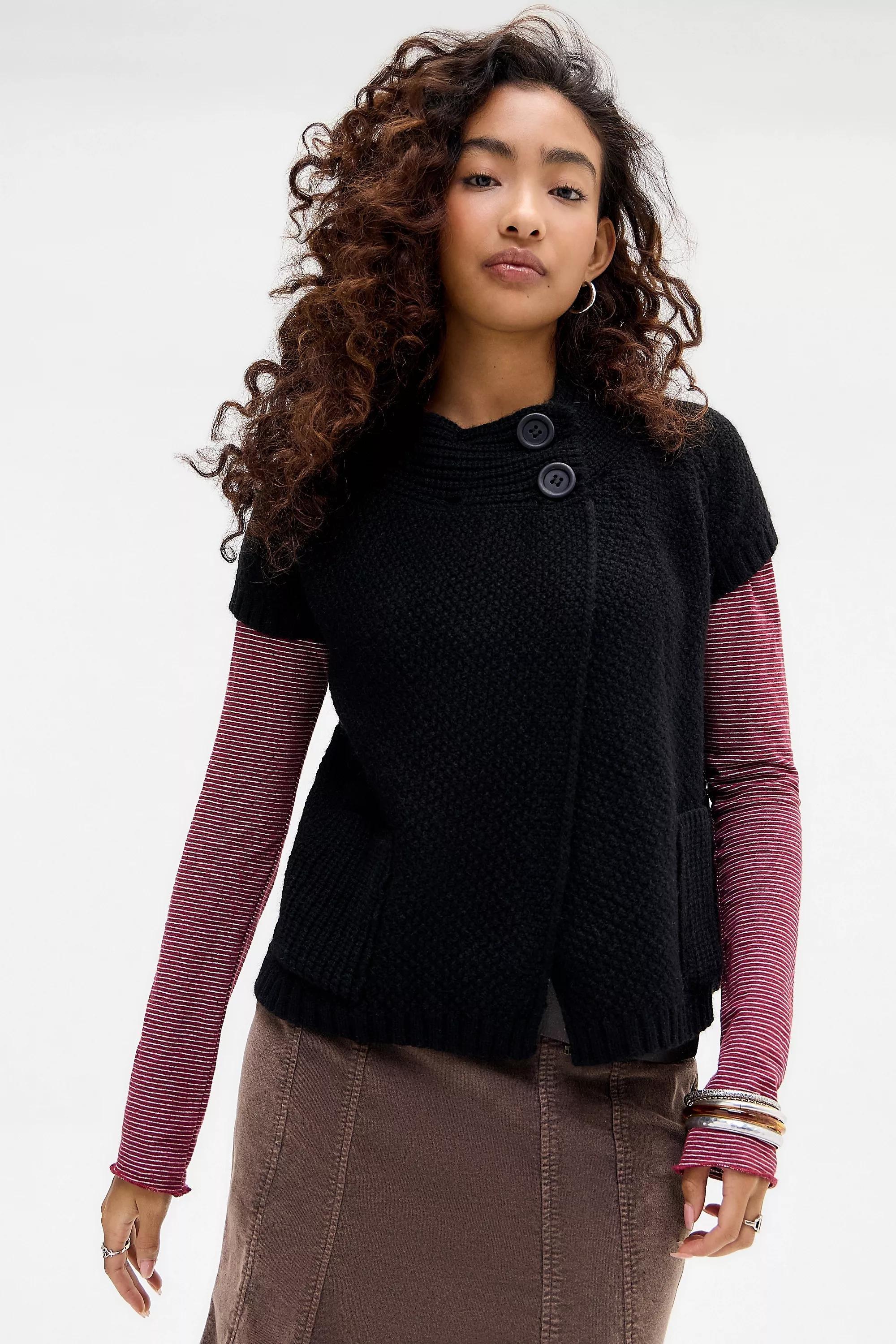 Black Uo Pea Coat, BLK, medium