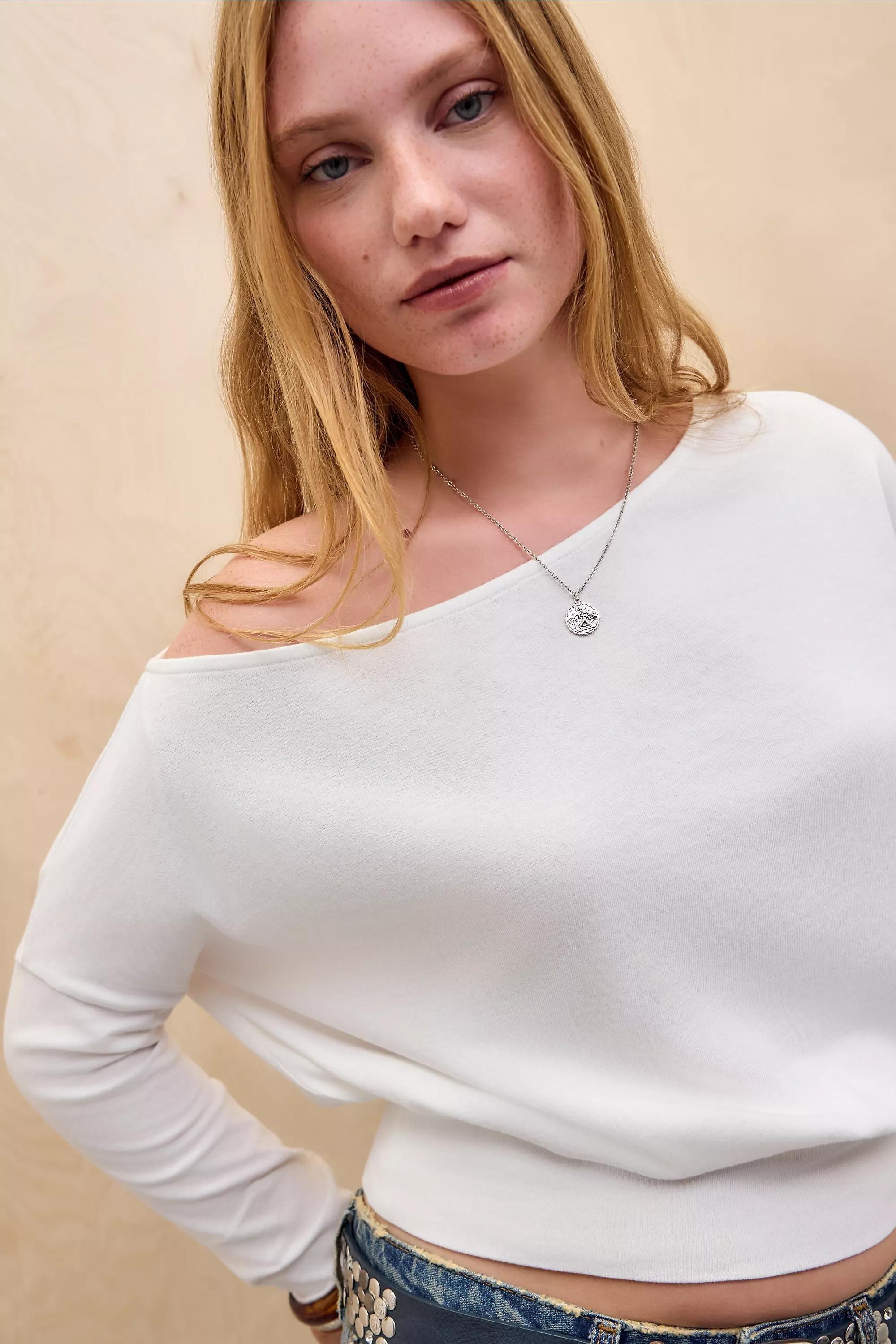 WHITE Silence + Noise Cassie Drape Off-Shoulder Top, WHT, large image number 2