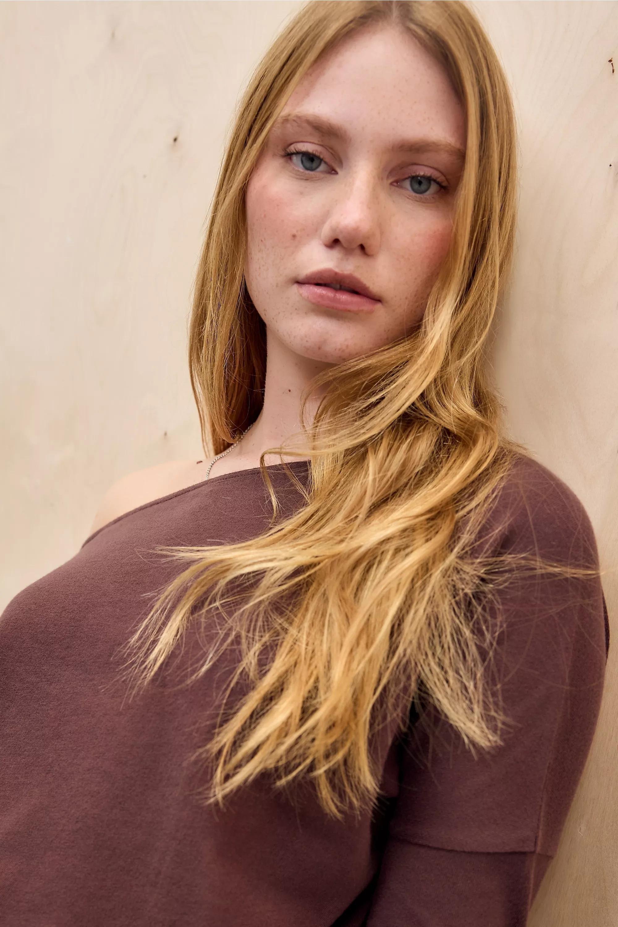 BROWN Silence + Noise Cassie Drape Off-Shoulder Top, BRN, large image number 2