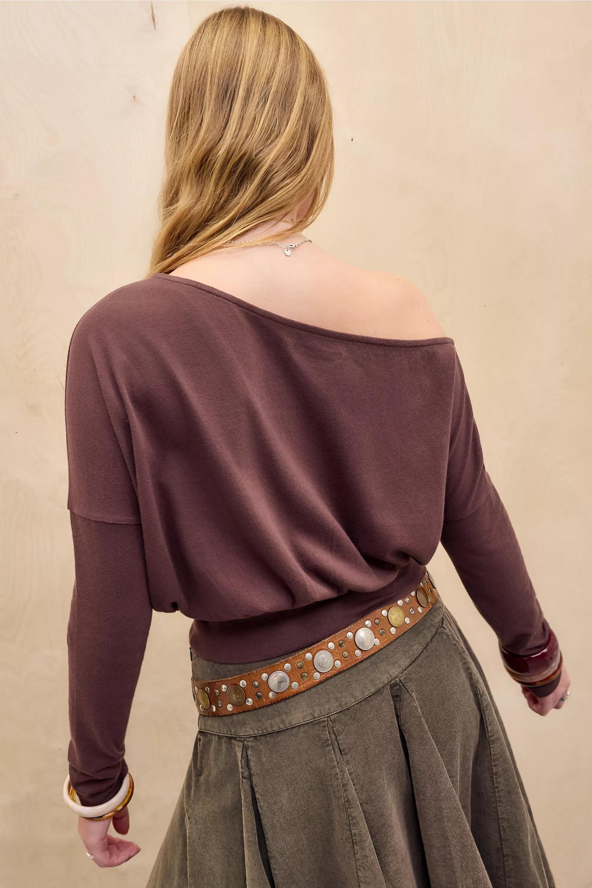 BROWN Silence + Noise Cassie Drape Off-Shoulder Top, BRN, large image number 3