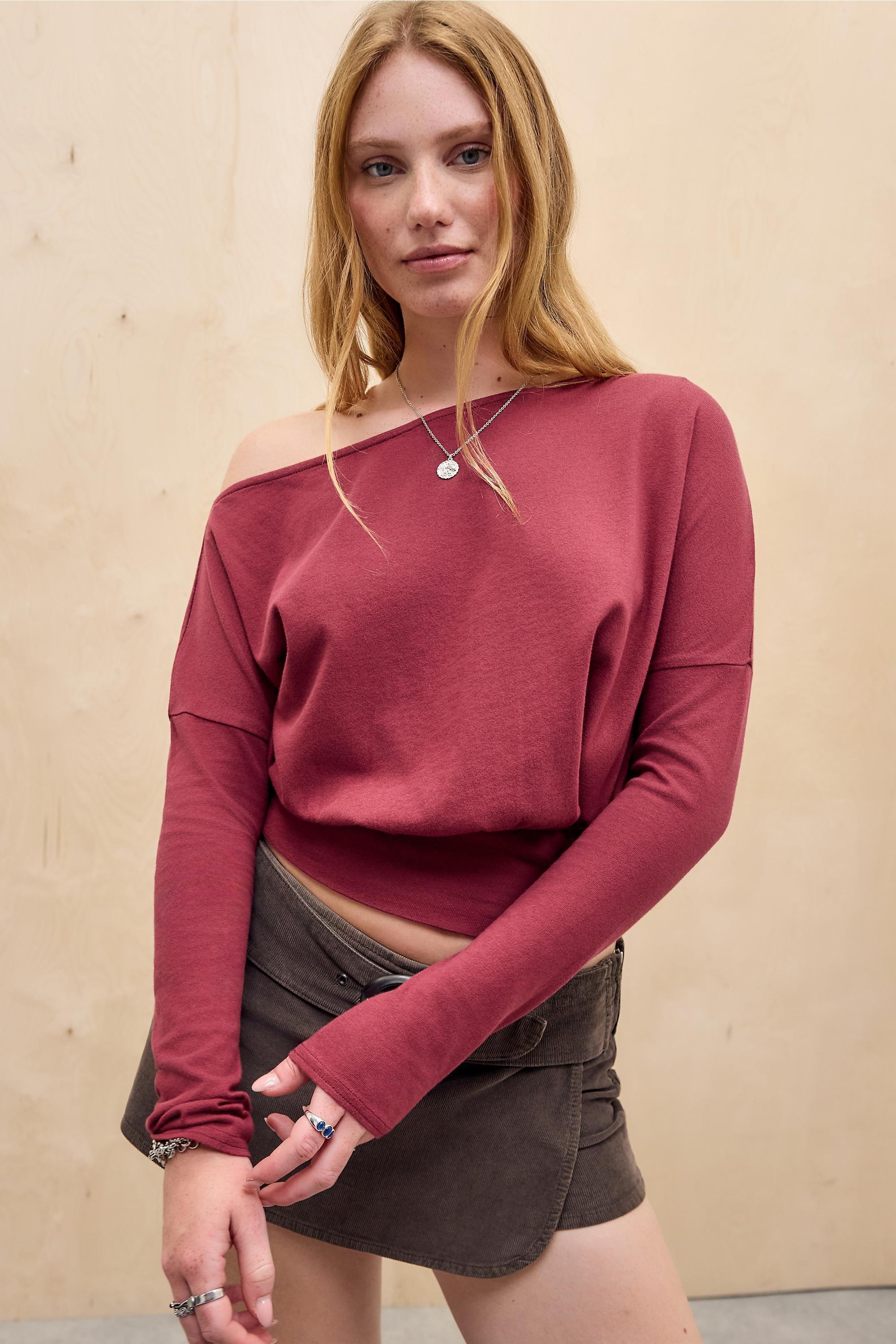 WINE Silence + Noise Cassie Drape Off-Shoulder Top, WINE, large image number 2