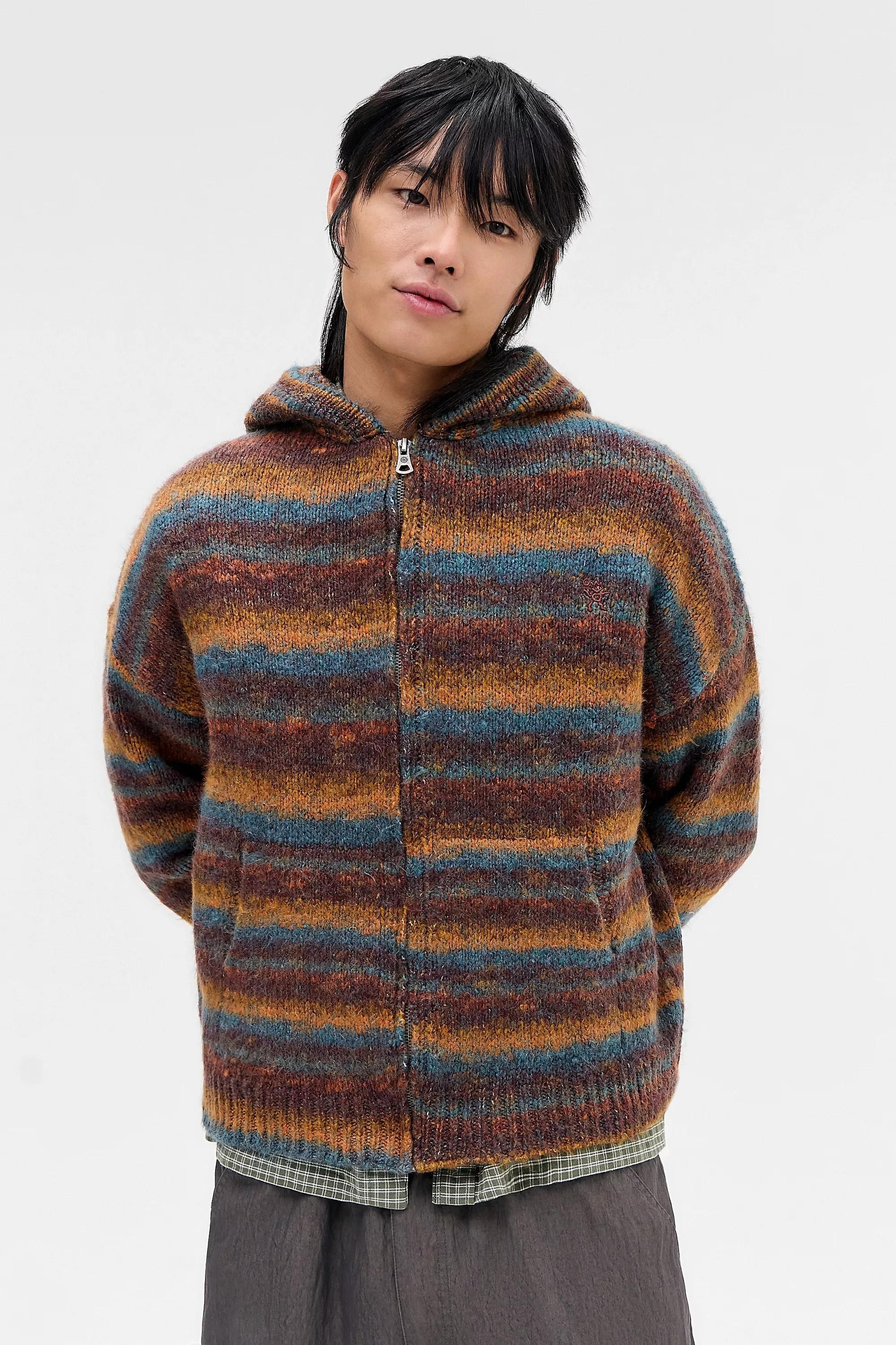 Orange Ayker Stripe Knit Hoodie, ORANGE, medium