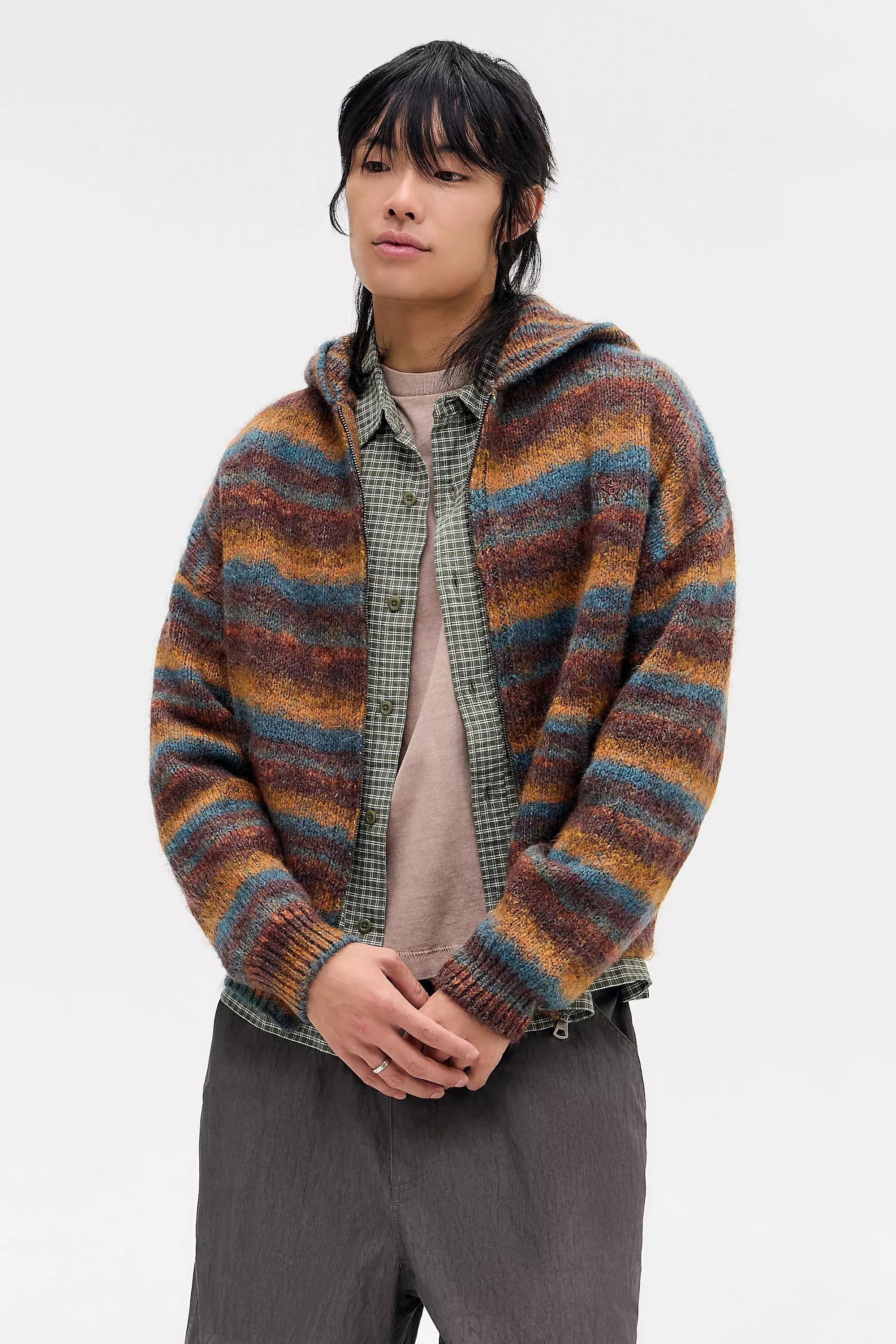 Orange Ayker Stripe Knit Hoodie, ORANGE, medium