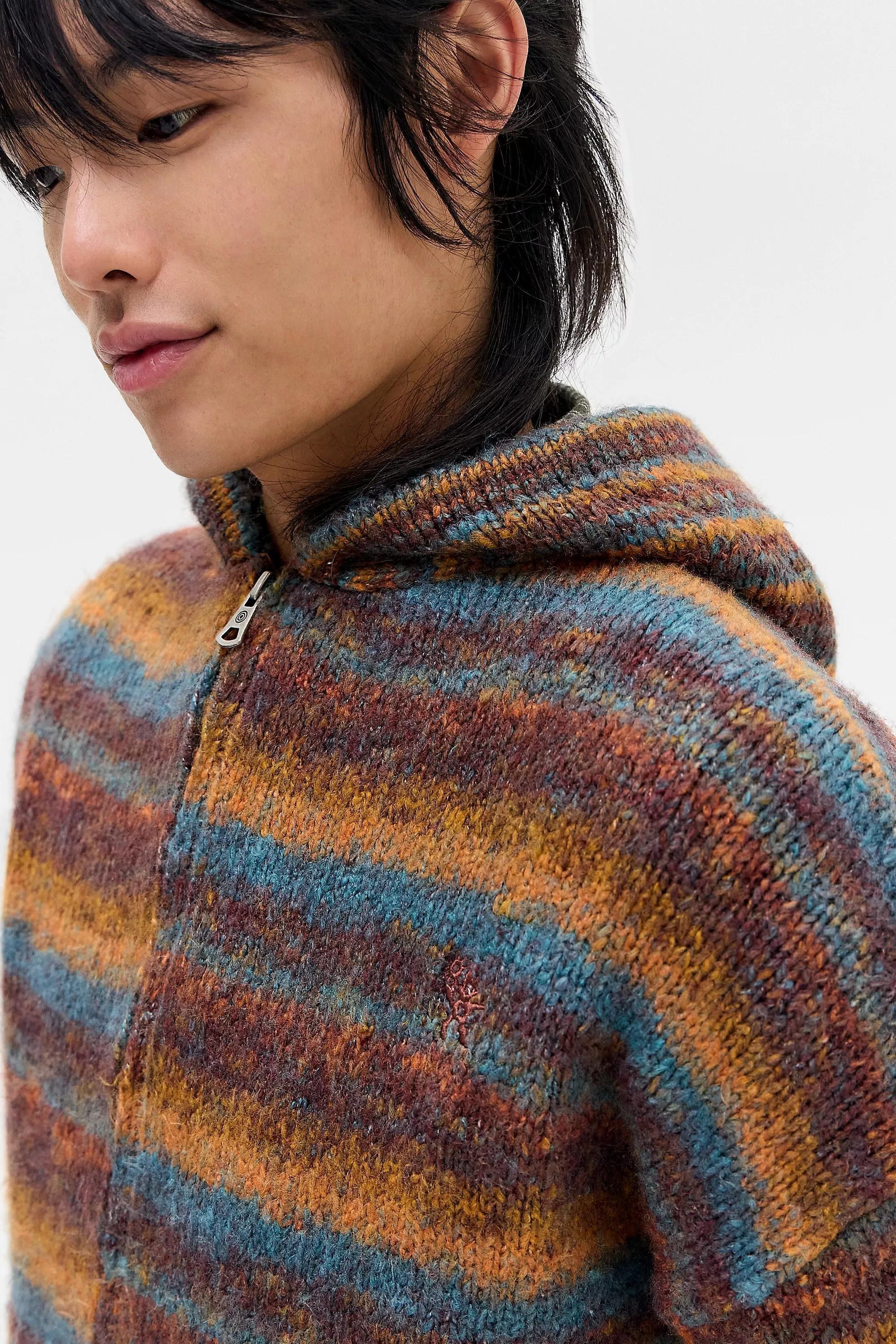 Orange Ayker Stripe Knit Hoodie, ORANGE, large image number 3