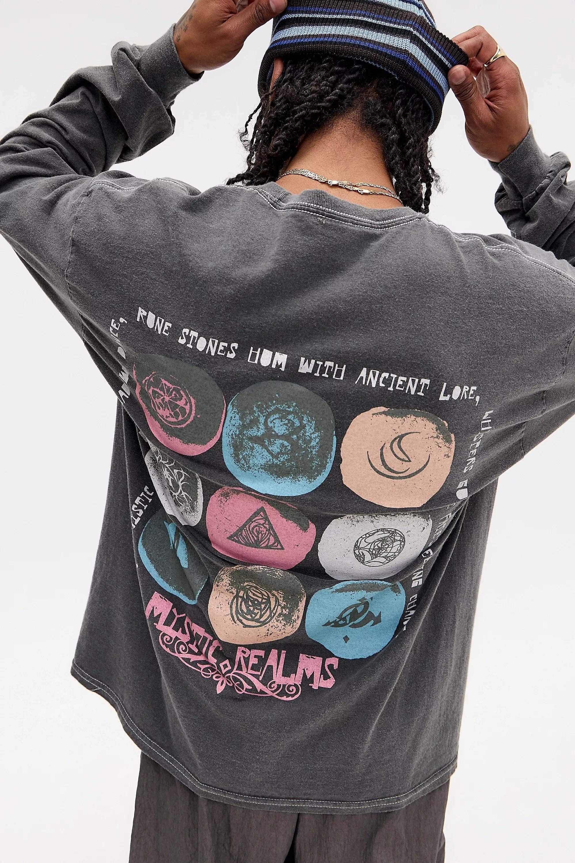 Black Uo Washed Printed Long-Sleeve T-Shirt, BLK, large image number 0