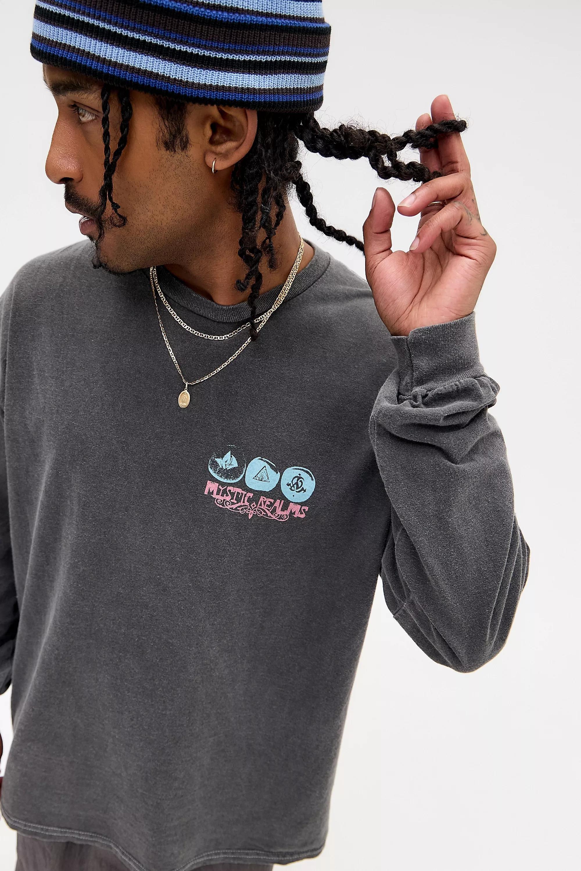 Black Uo Washed Printed Long-Sleeve T-Shirt, BLK, large image number 1