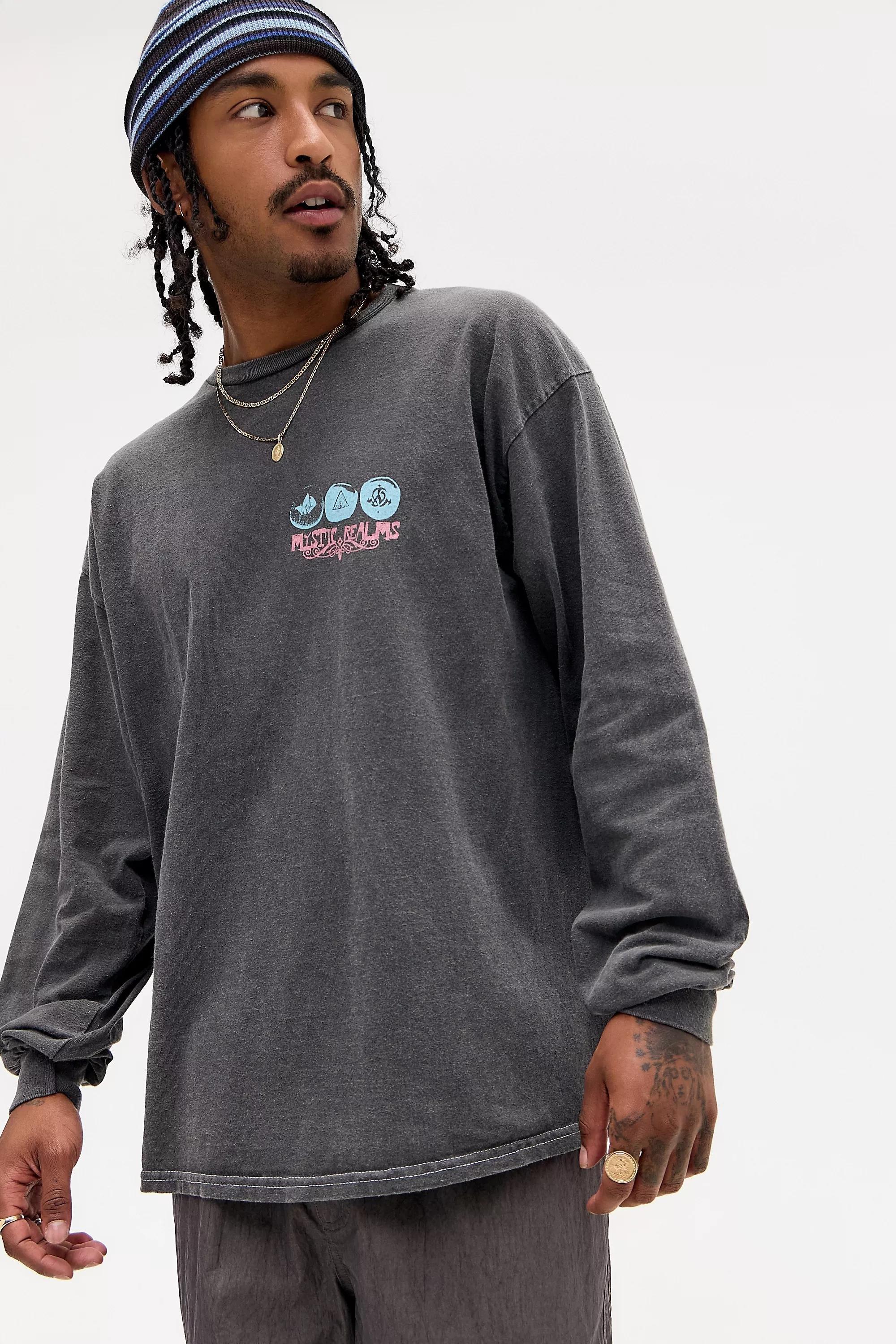 Black Uo Washed Printed Long-Sleeve T-Shirt, BLK, large image number 3