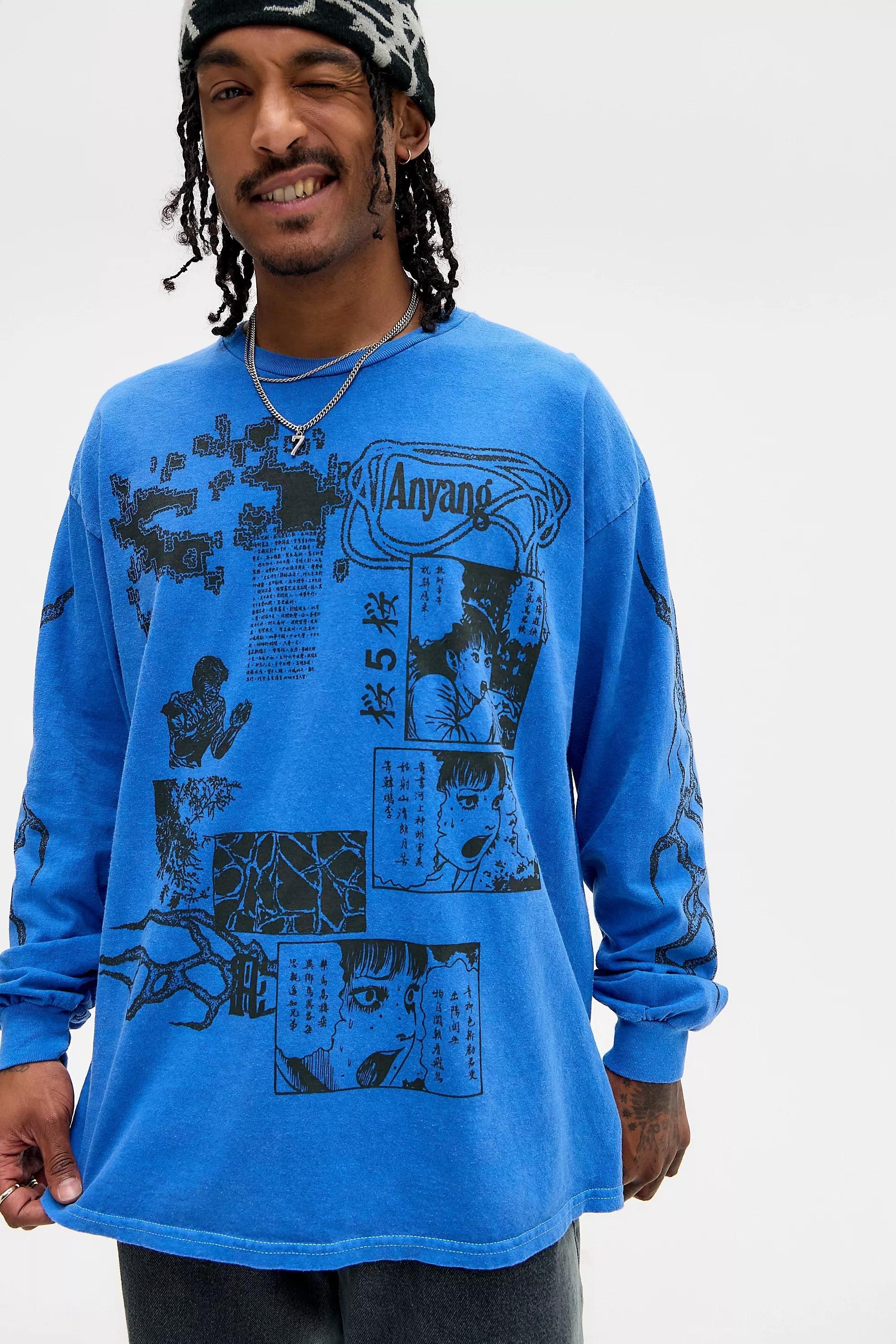 Blue Uo Printed Long Sleeve T-Shirt, BLUE, large image number 0