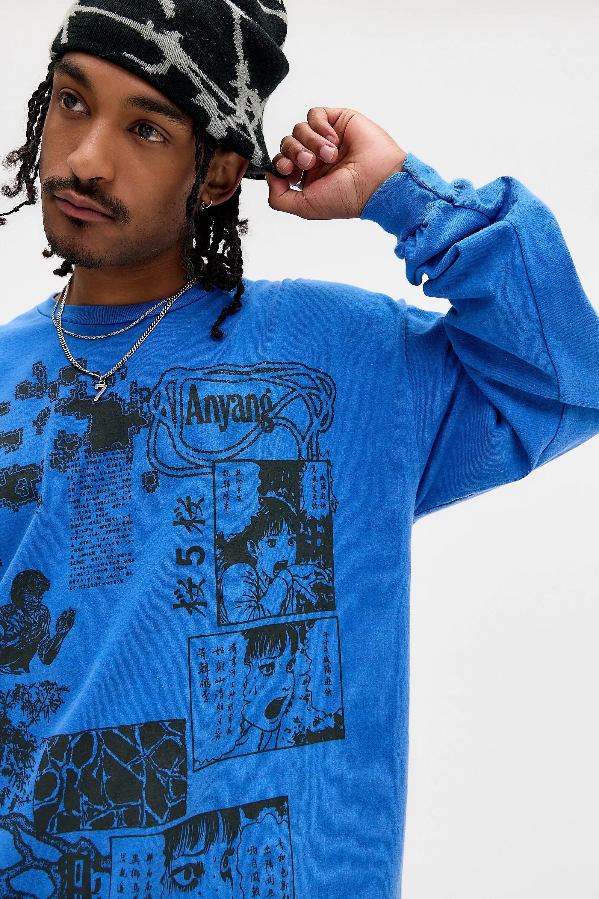 Blue Uo Printed Long Sleeve T-Shirt, BLUE, large image number 1