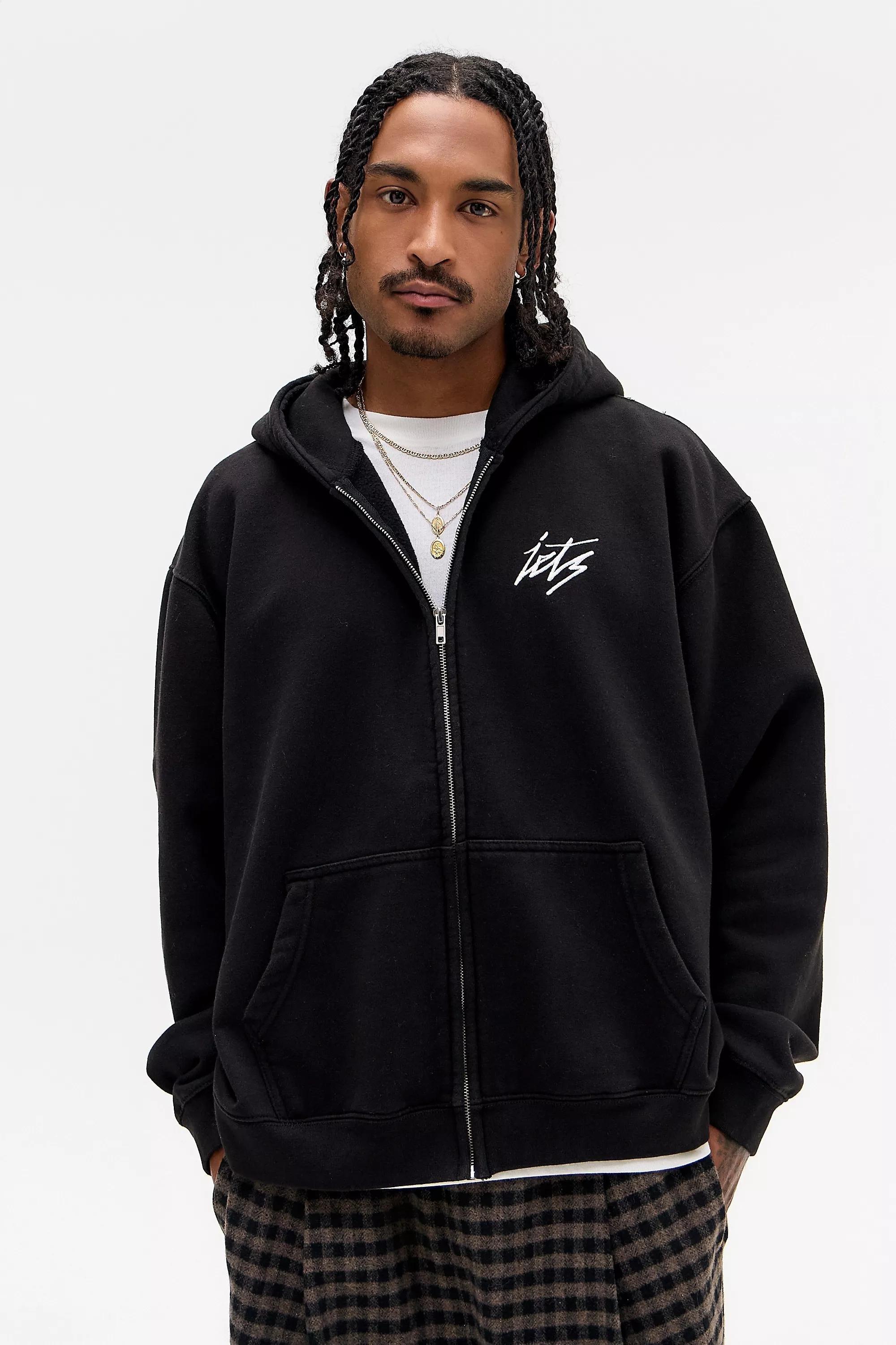Black Iets Frans...Script Embroidered Zip-Through Hoodie, BLK, medium