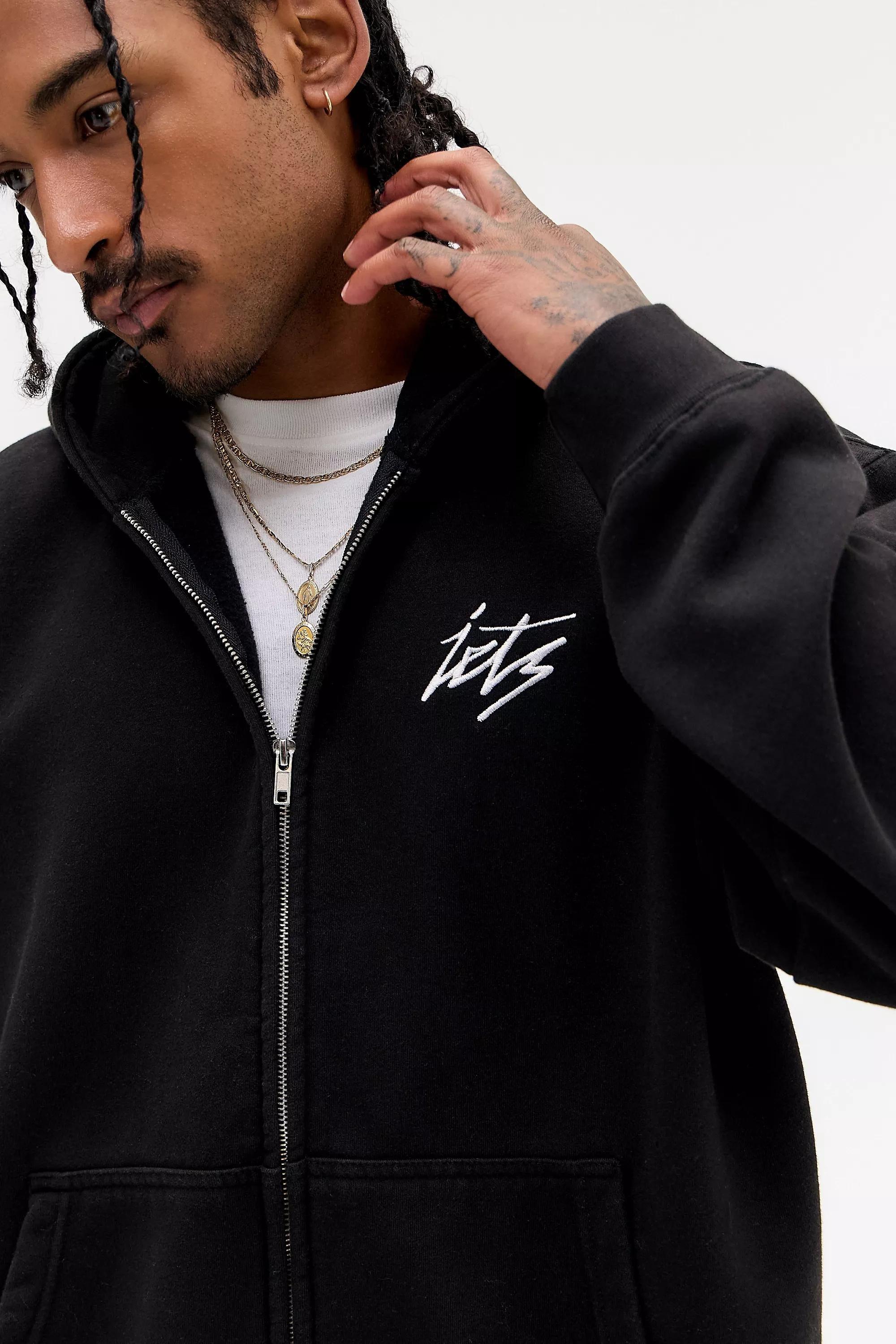 Black Iets Frans...Script Embroidered Zip-Through Hoodie, BLK, medium