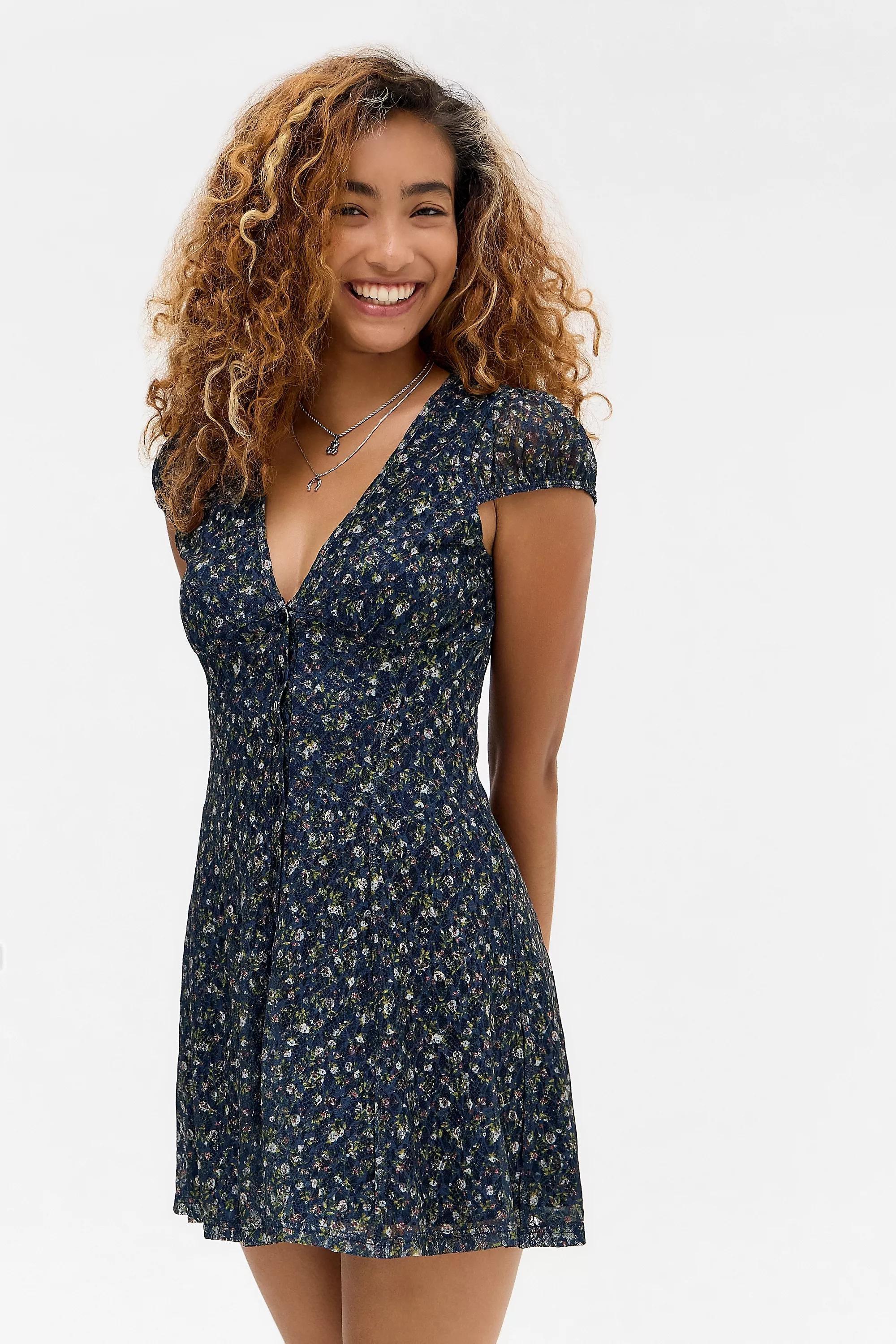 Navy Kimchi Blue Nadia Lace Tea Dress, BL MOTIF, large image number 0