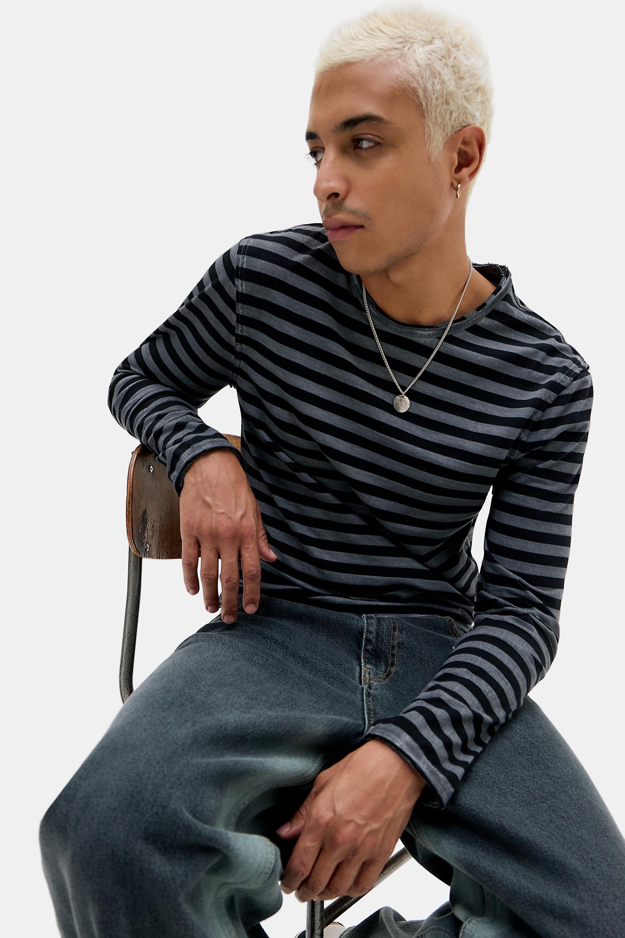 Black Bdg Black Grunge Striped Long Sleeve T-Shirt, BLK, large image number 0