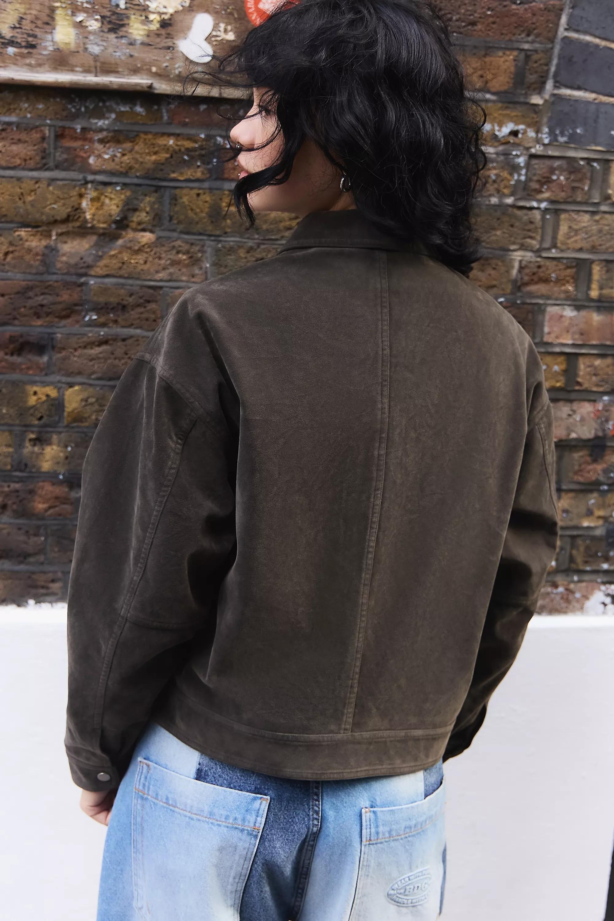 KHAKI BDG Luca Faux Suede Jacket, KHAKI, large image number 3