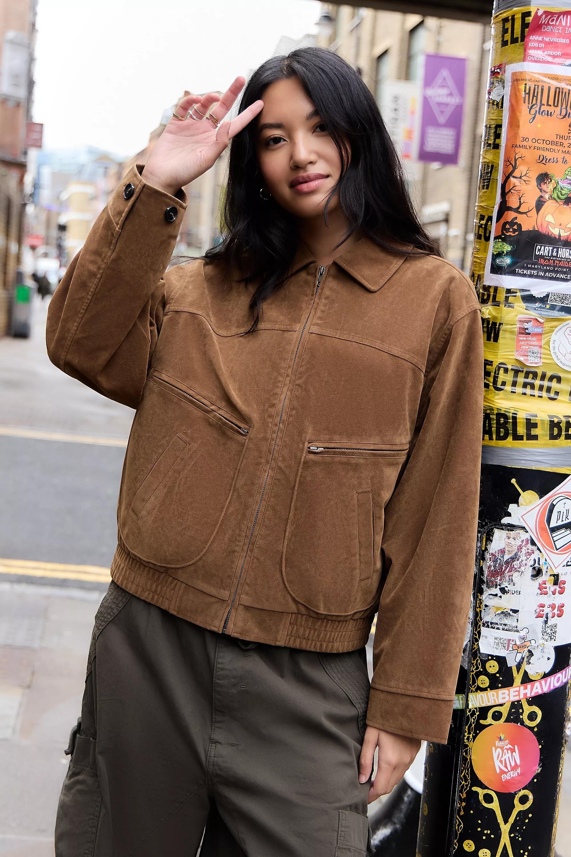 Brown Bdg Conrad Faux Suede Bomber Jacket, A301_0224, large image number 0