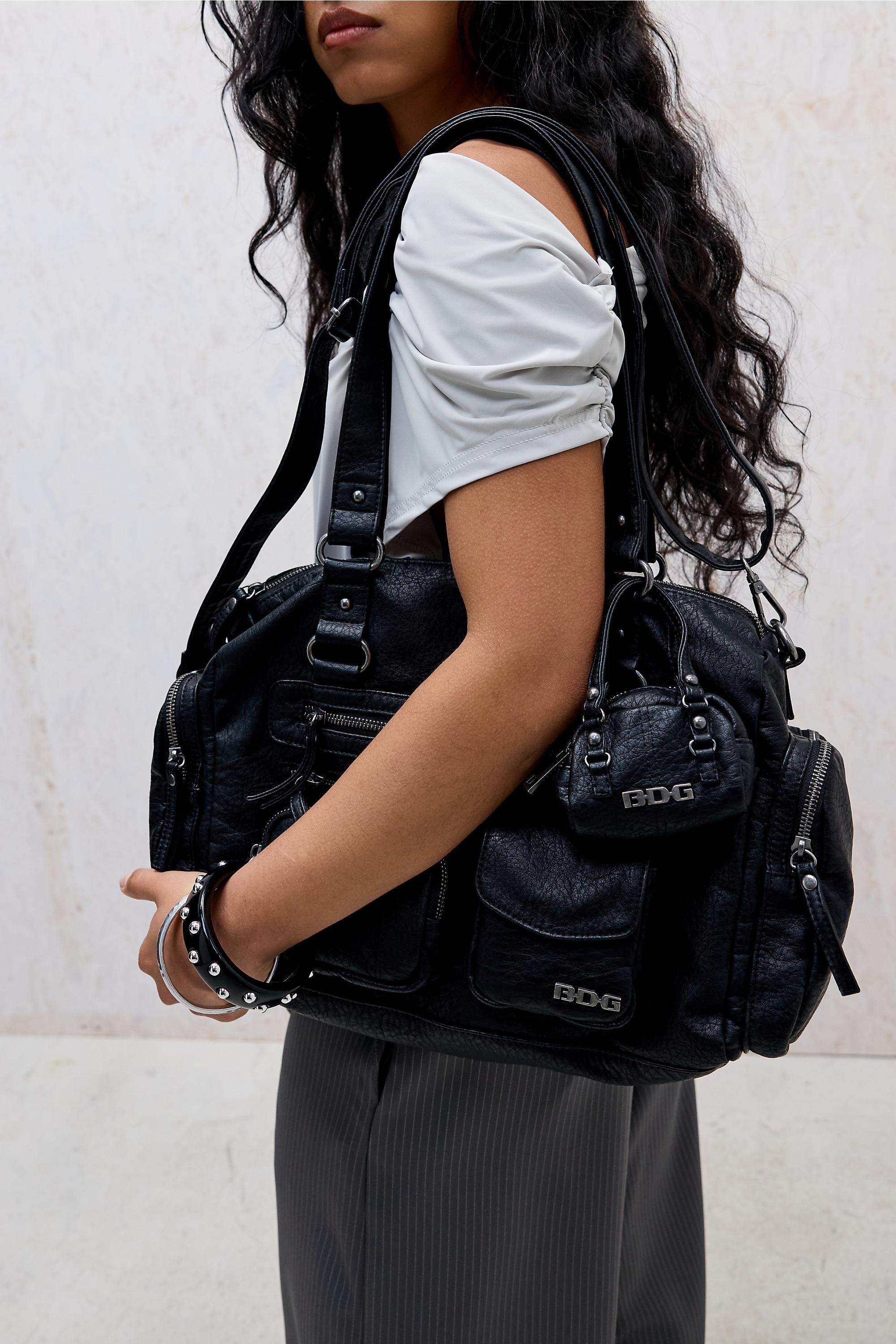 BLACK BDG Lulu Pocket Faux Leather Shoulder Bag, BLK, medium