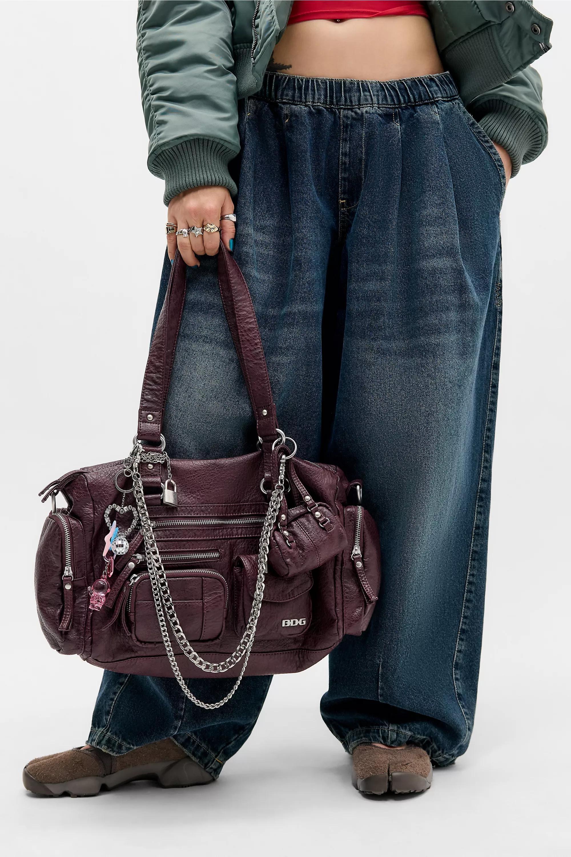 Purple BDG Lulu Pocket Faux Leather Shoulder Bag, D PP, large image number 0