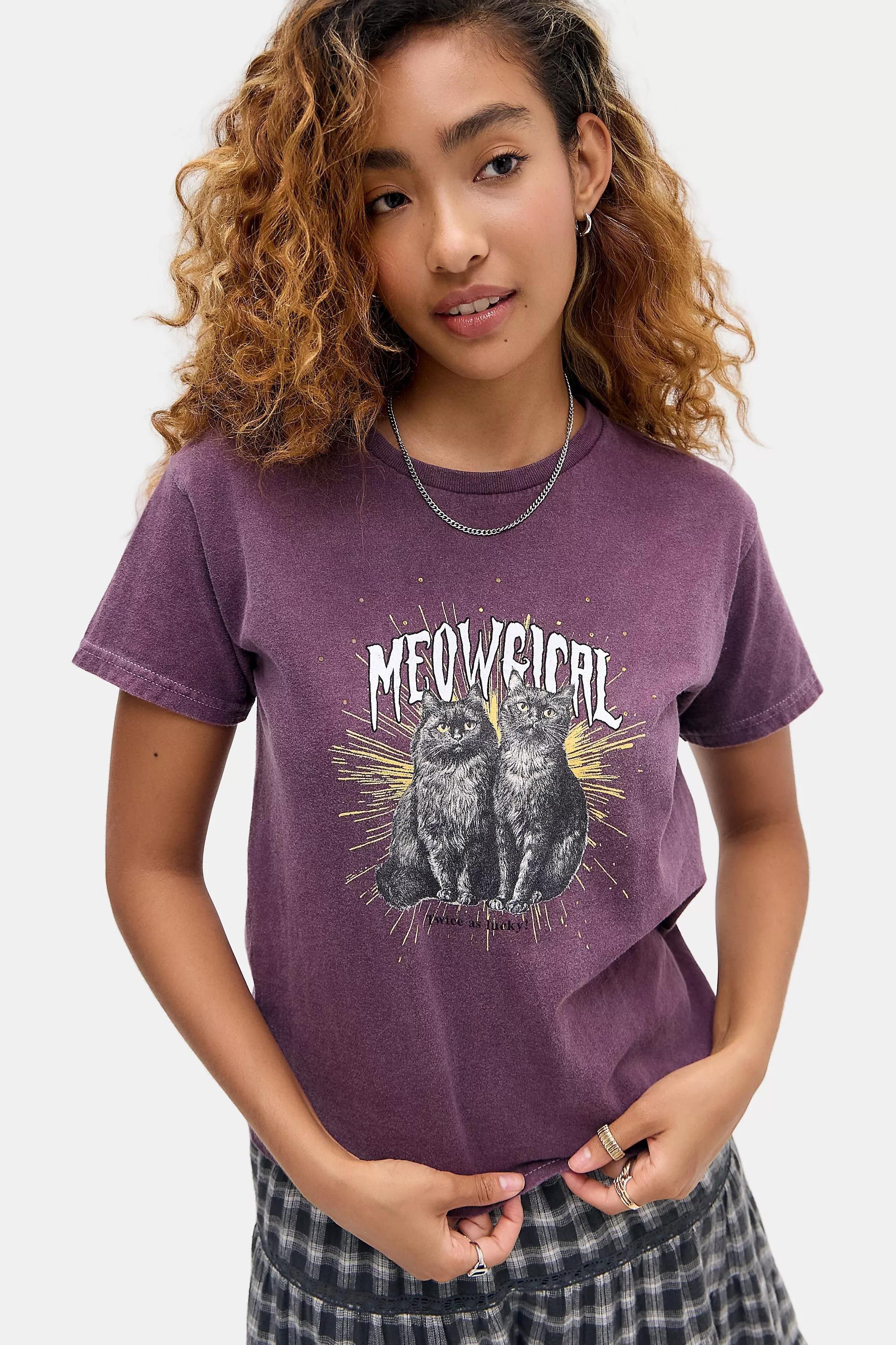 PURPLE UO Meowgical Cats Relaxed T-Shirt, PURP, large image number 1