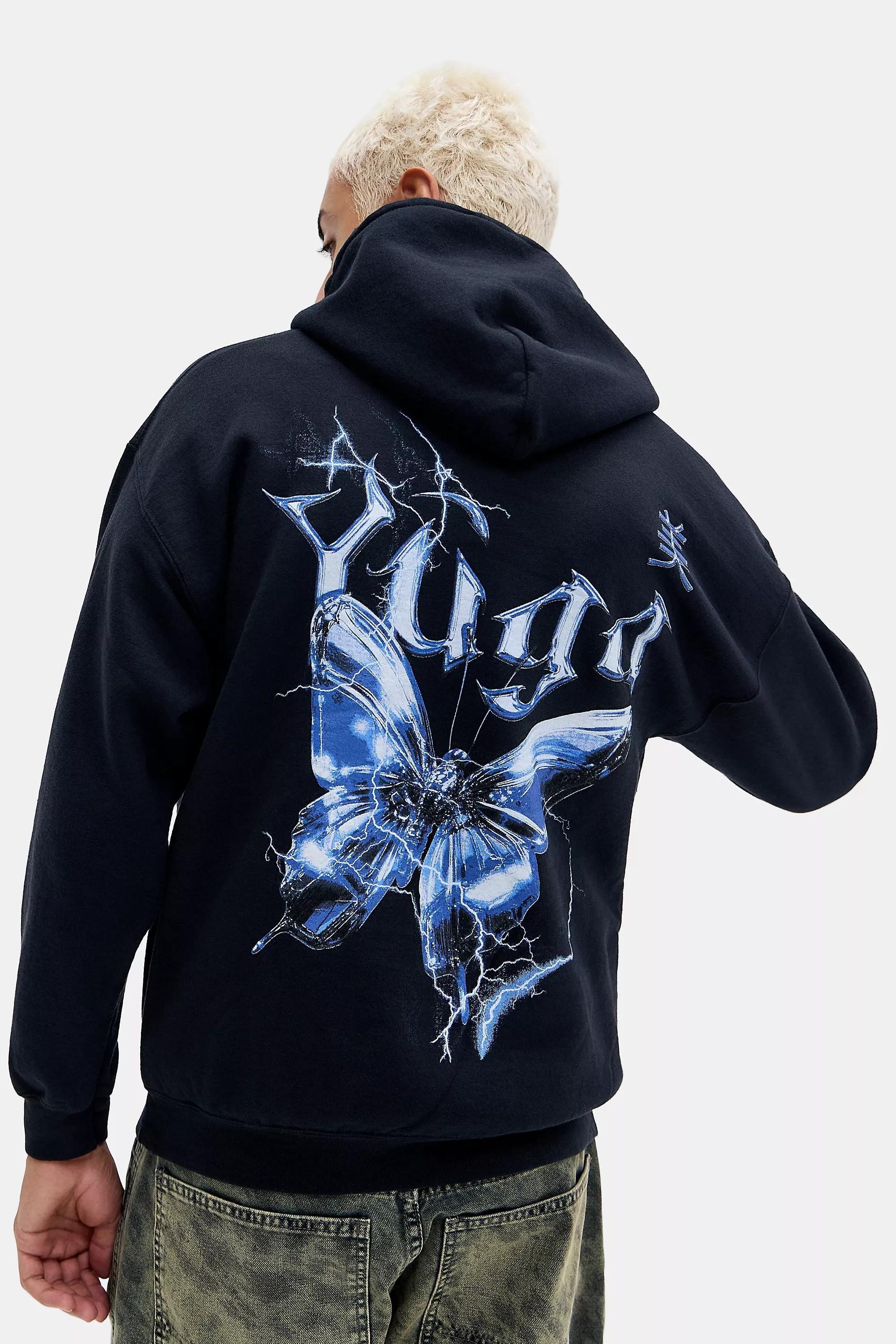 Navy Uo Gothic Chrome Butterfly Hoodie, , large image number 0