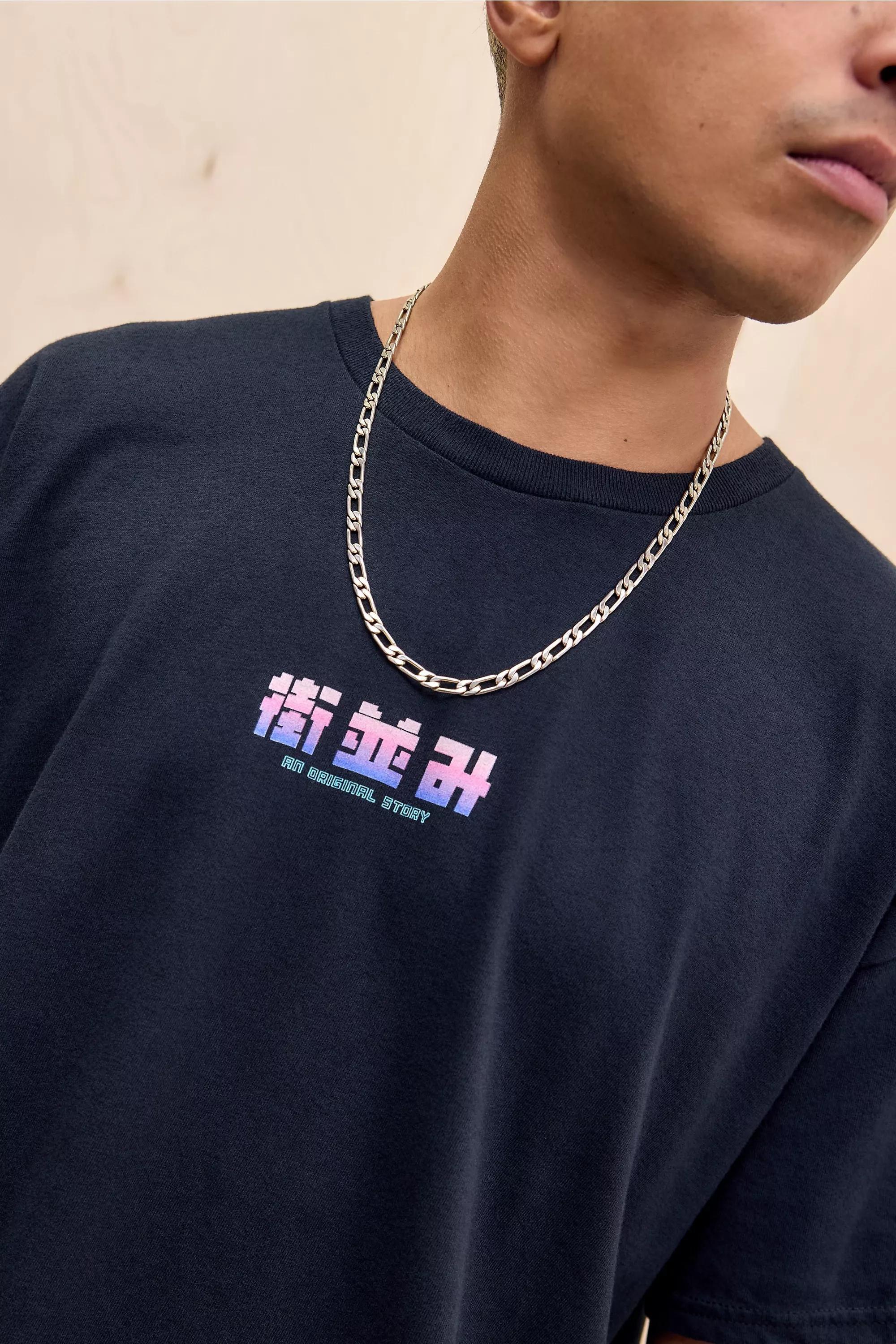 Black Anime Graffiti Puff Print Tee, BLK, large image number 1