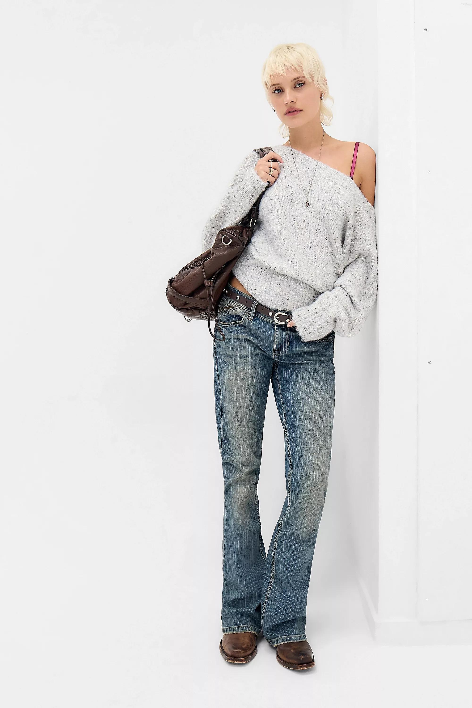 Navy Striped Low-Rise Bootcut Flare Jeans, VINTAGE DENIM MEDIUM, medium