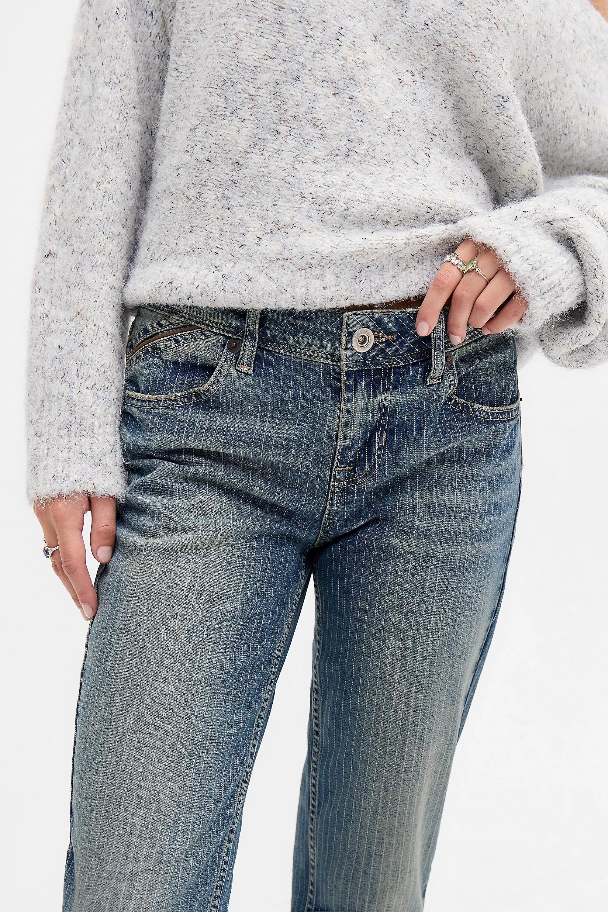 Navy Striped Low-Rise Bootcut Flare Jeans, VINTAGE DENIM MEDIUM, large image number 2