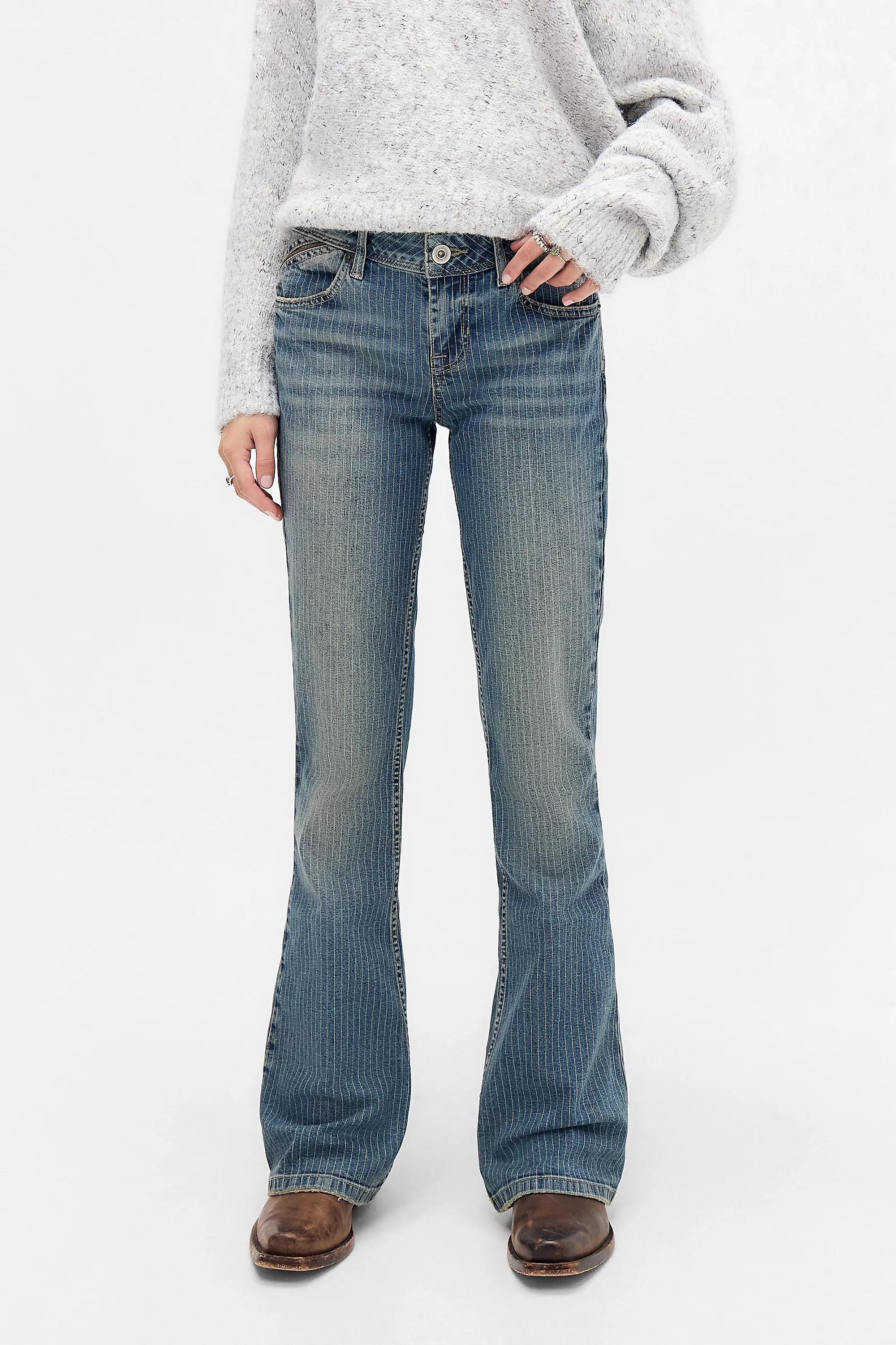 Navy Striped Low-Rise Bootcut Flare Jeans, VINTAGE DENIM MEDIUM, large image number 2