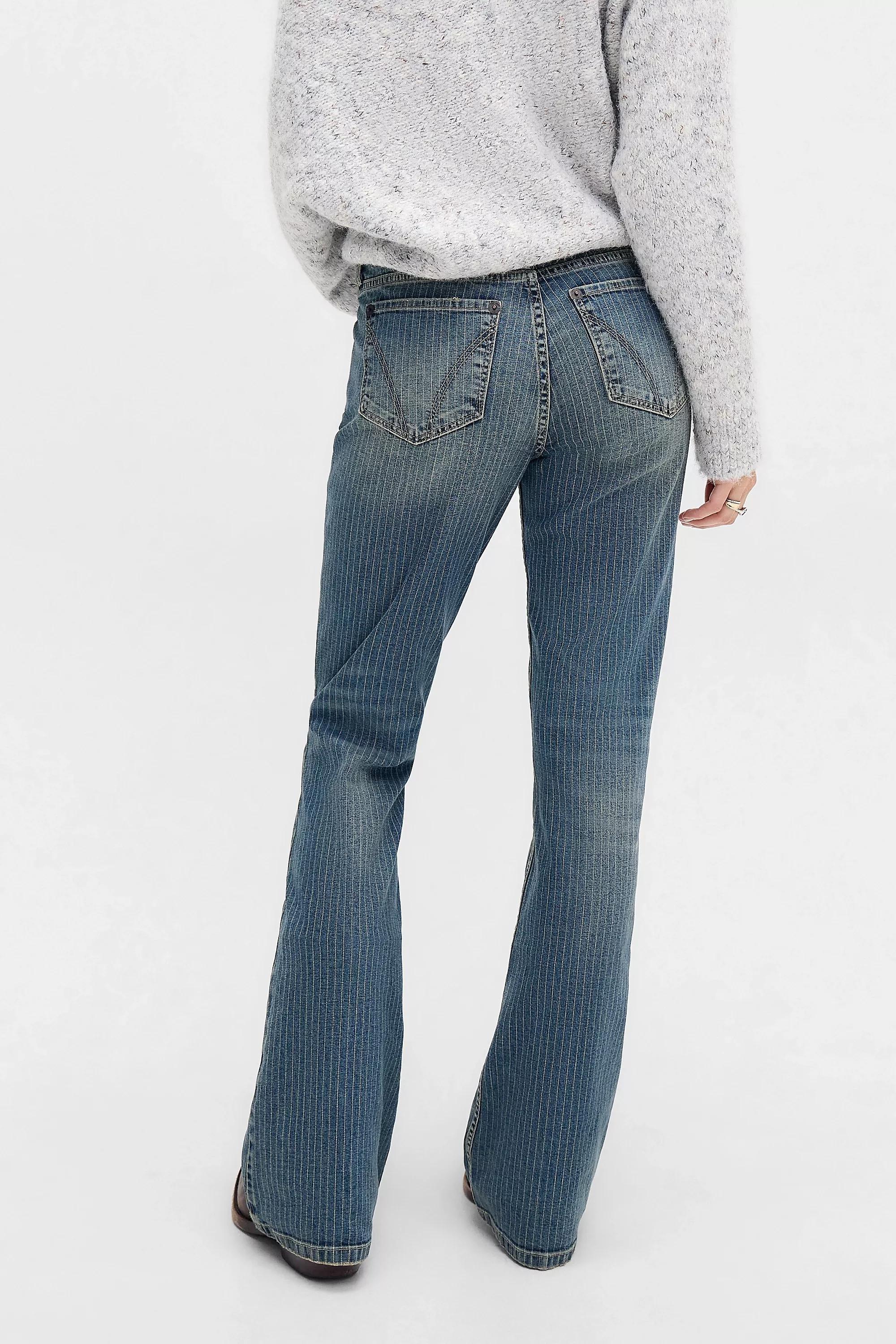 Navy Striped Low-Rise Bootcut Flare Jeans, VINTAGE DENIM MEDIUM, large image number 4