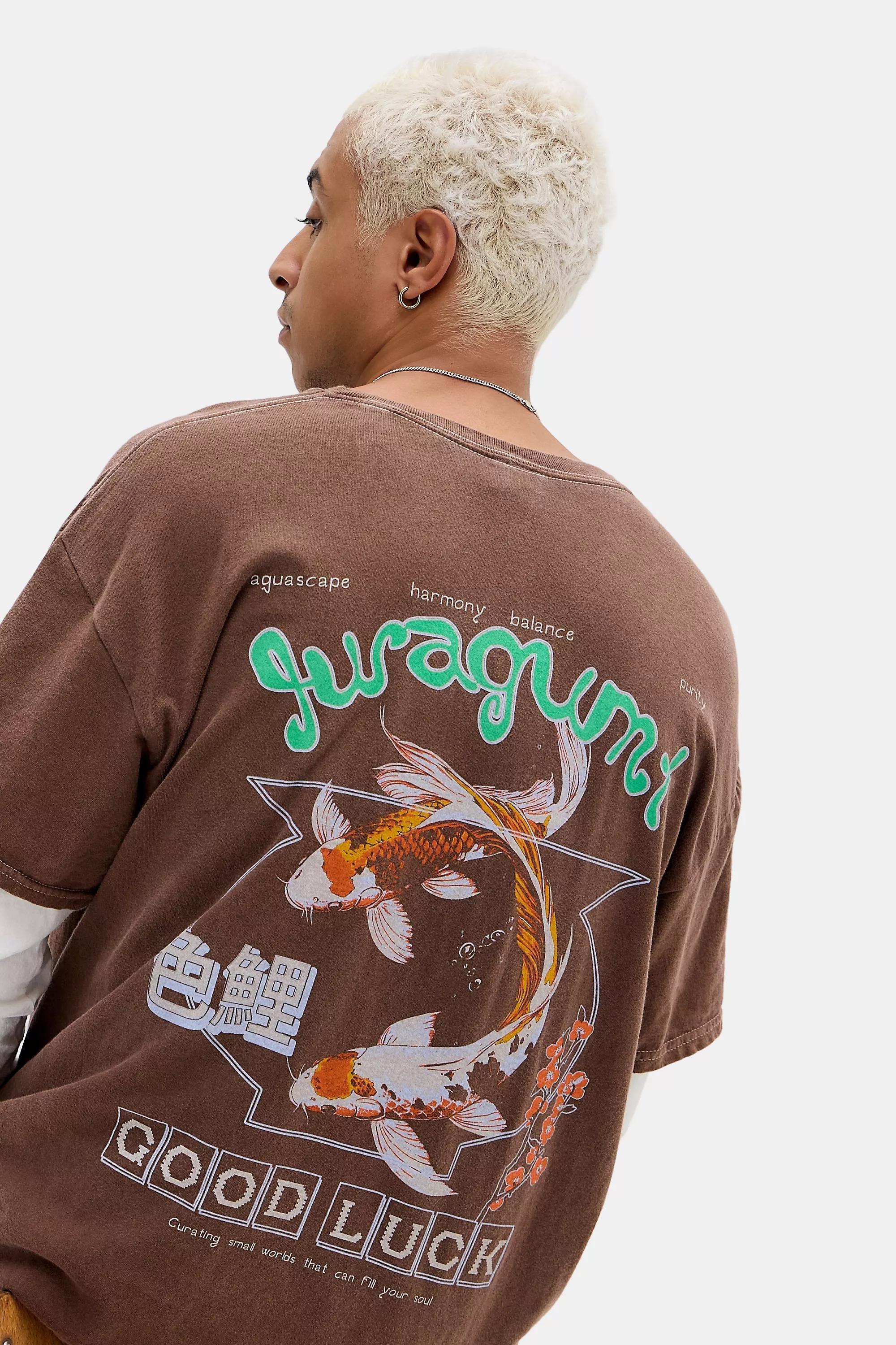 BROWN UO Brown Koi Fish Double Layer T-Shirt, BRN, large image number 0