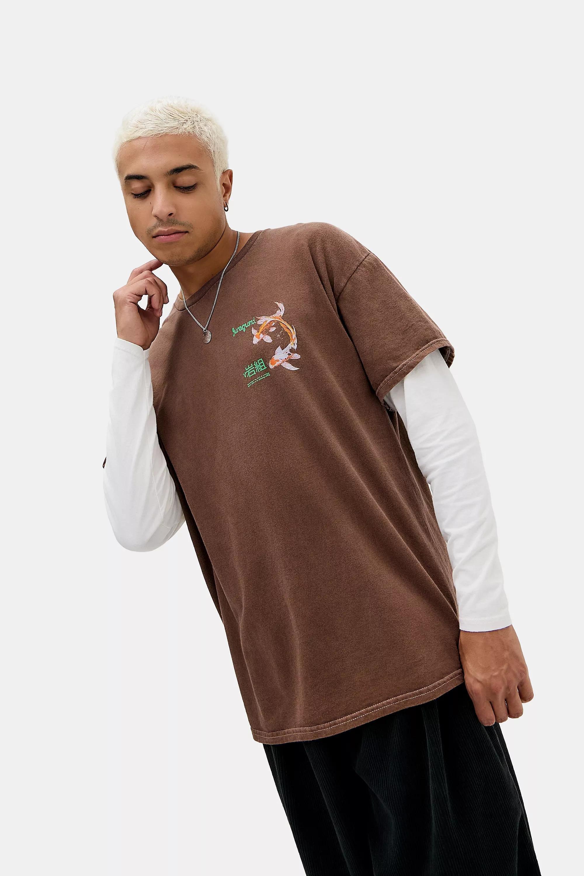 BROWN UO Brown Koi Fish Double Layer T-Shirt, BRN, large image number 3