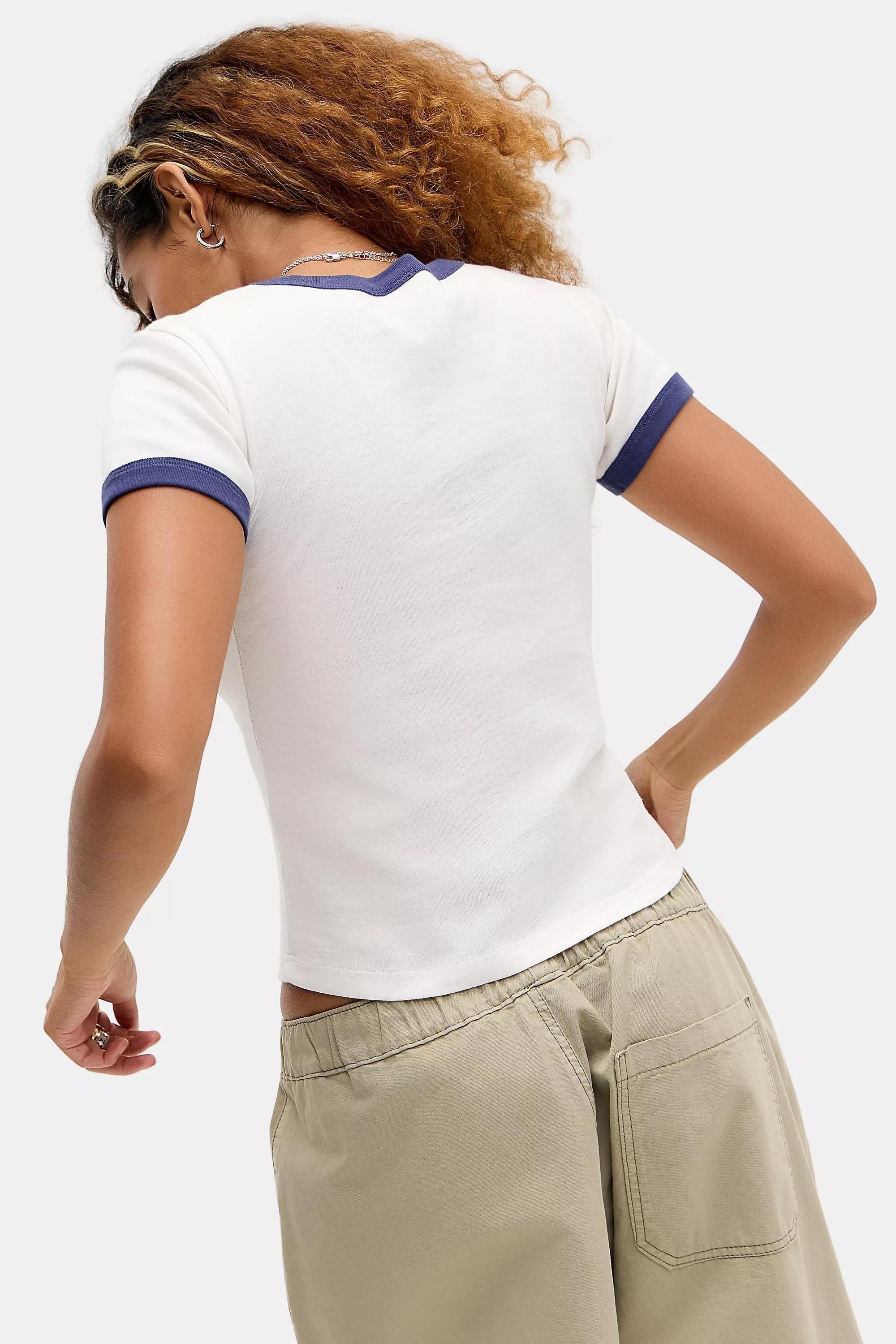 White Bdg Ringer Short Sleeve T-Shirt, WHT, large image number 3