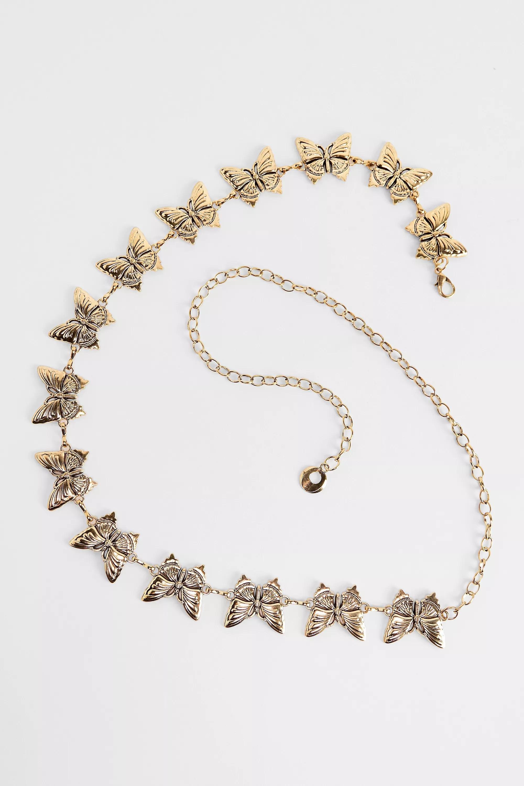 Gold Uo Printed Chain Belt, GOLD, large image number 1