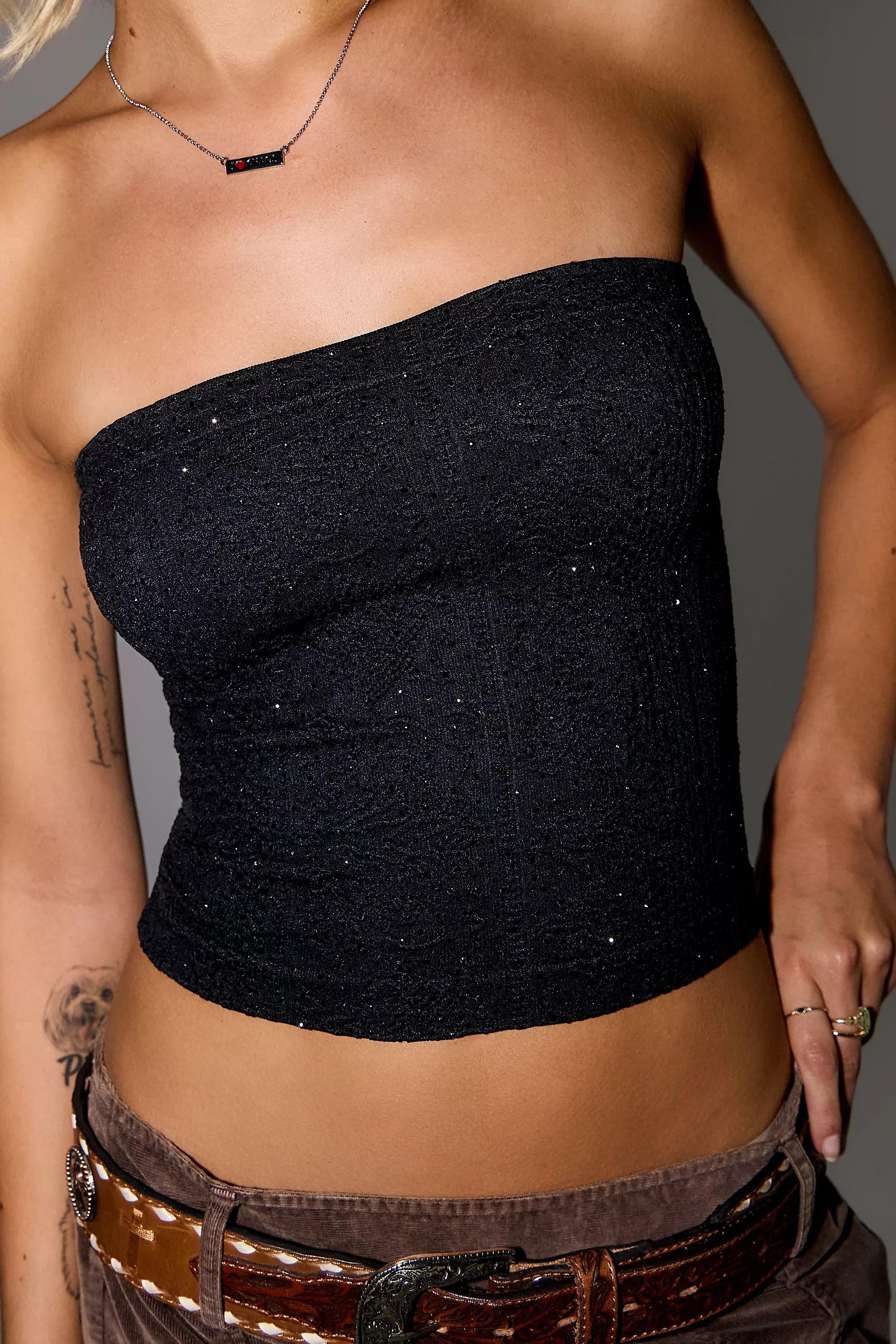 Black Out From Under Tapestry Bandeau Top, BLK, large image number 1