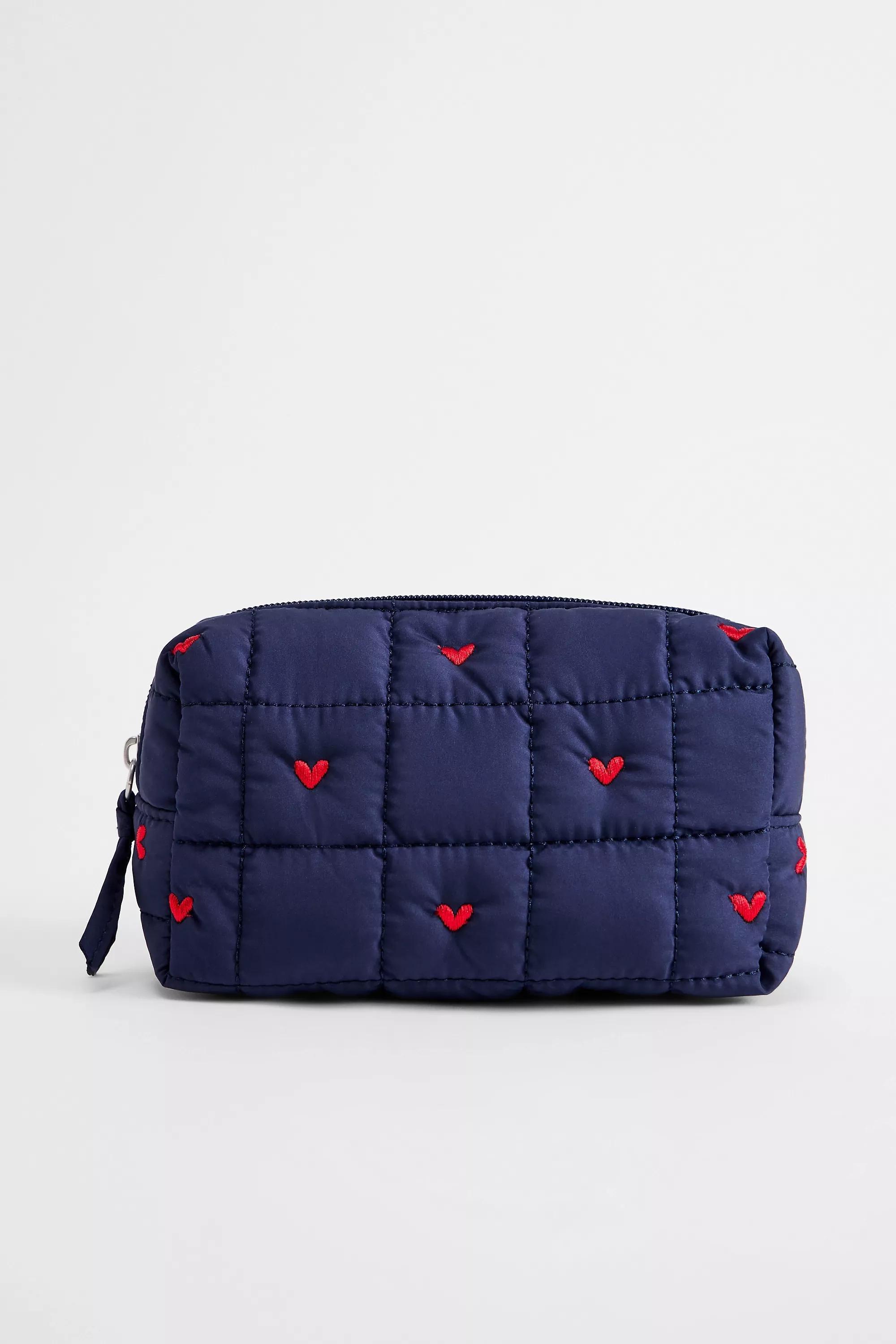 Navy Uo Heart Embroidered Makeup Bag, NAVY, large image number 0