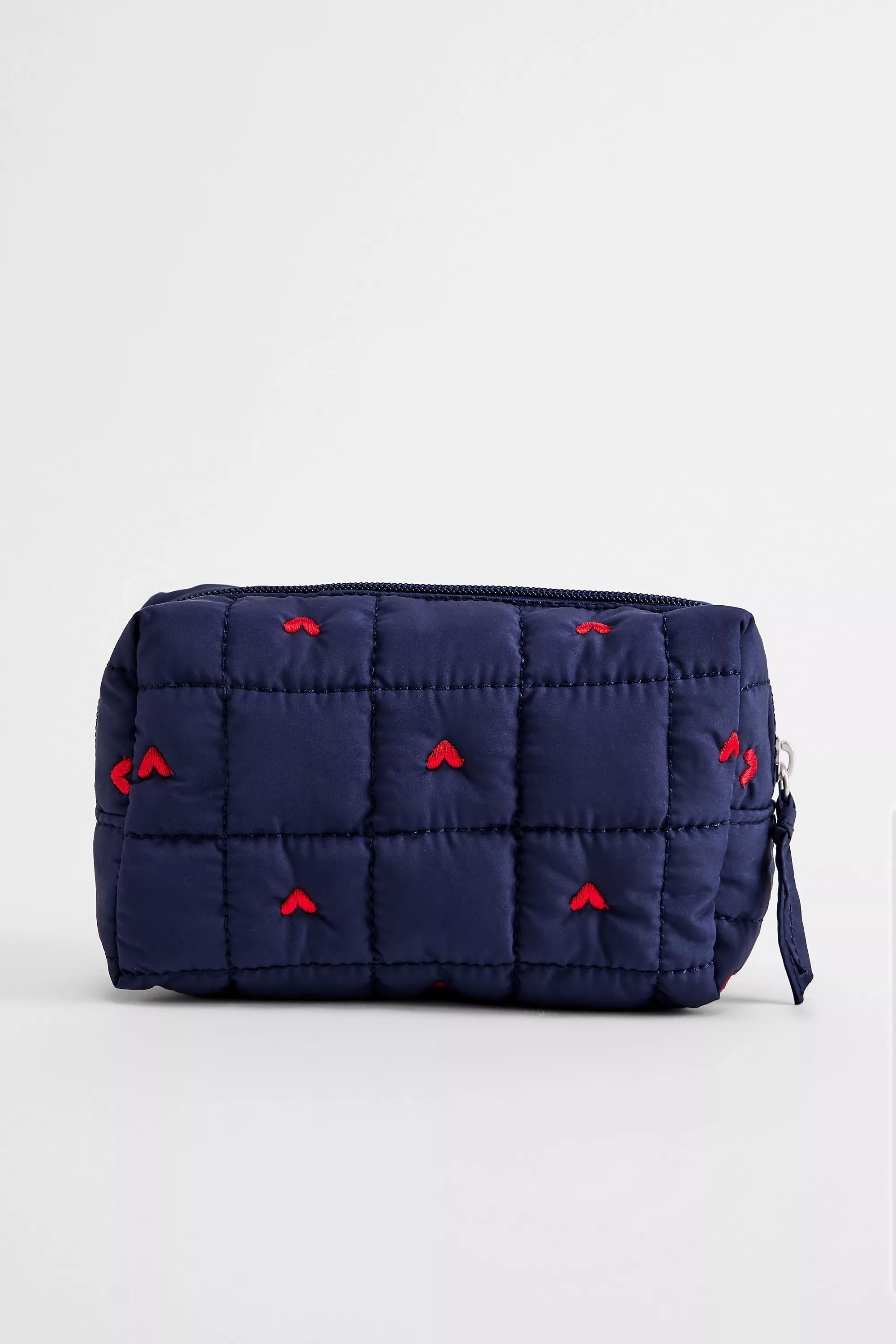 Navy Uo Heart Embroidered Makeup Bag, NAVY, large image number 2