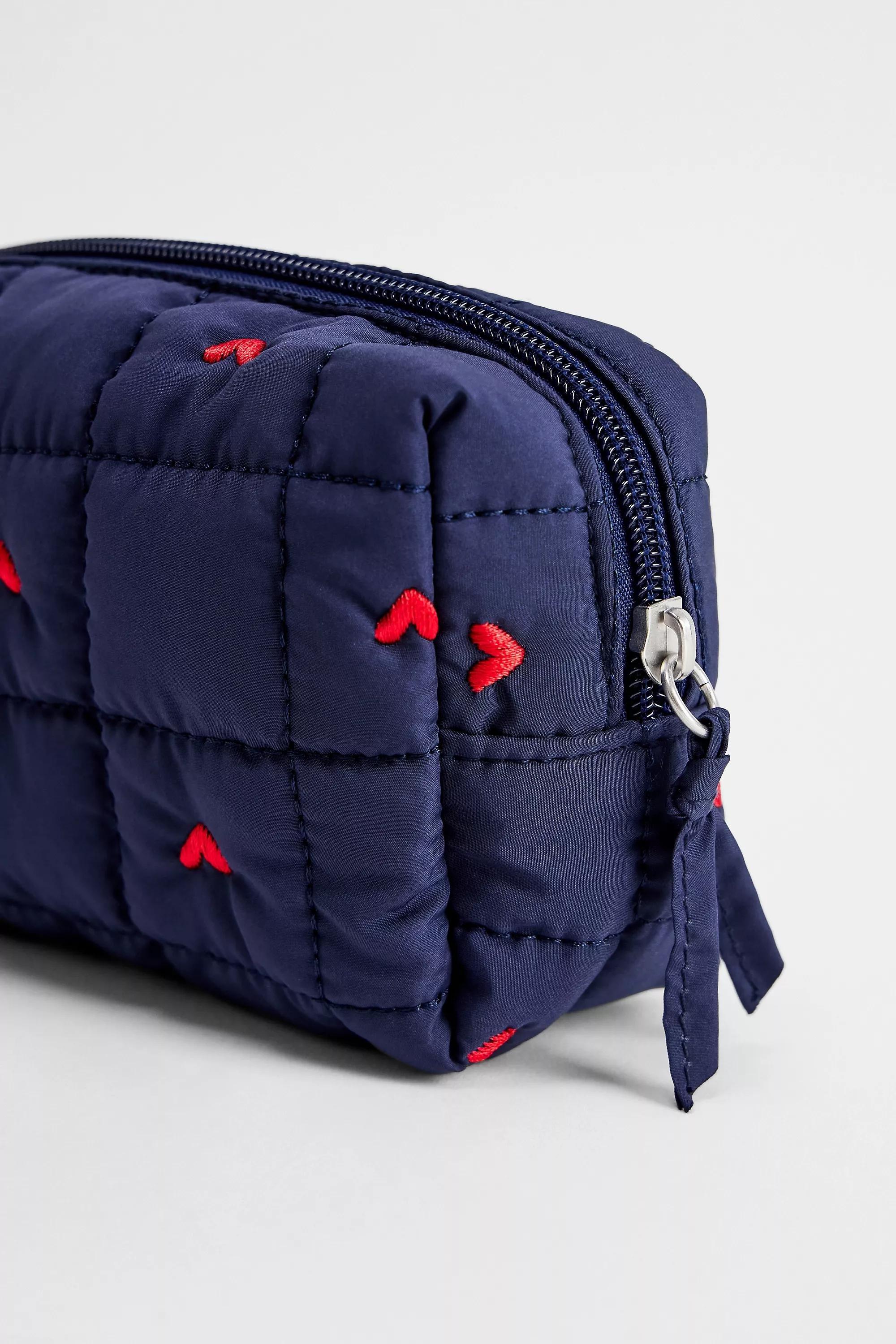 Navy Uo Heart Embroidered Makeup Bag, NAVY, large image number 3