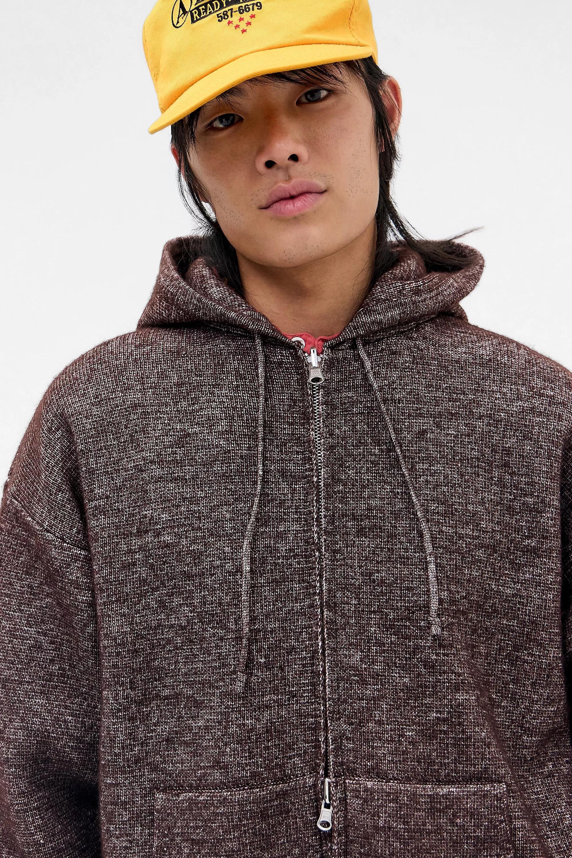 Burgundy Loom Zip-Through Knit Hoodie, WINE, medium