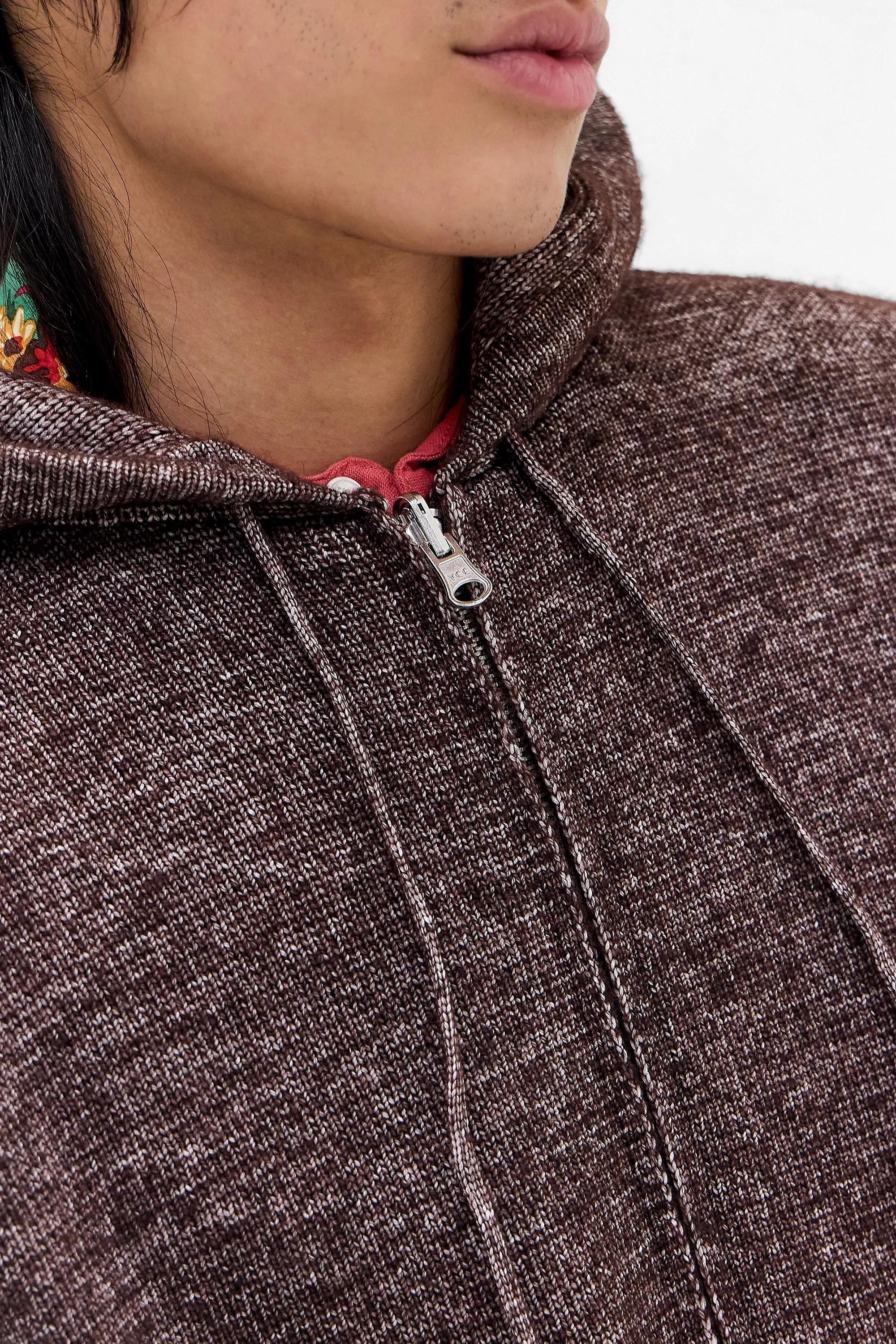 Burgundy Loom Zip-Through Knit Hoodie, WINE, large image number 3