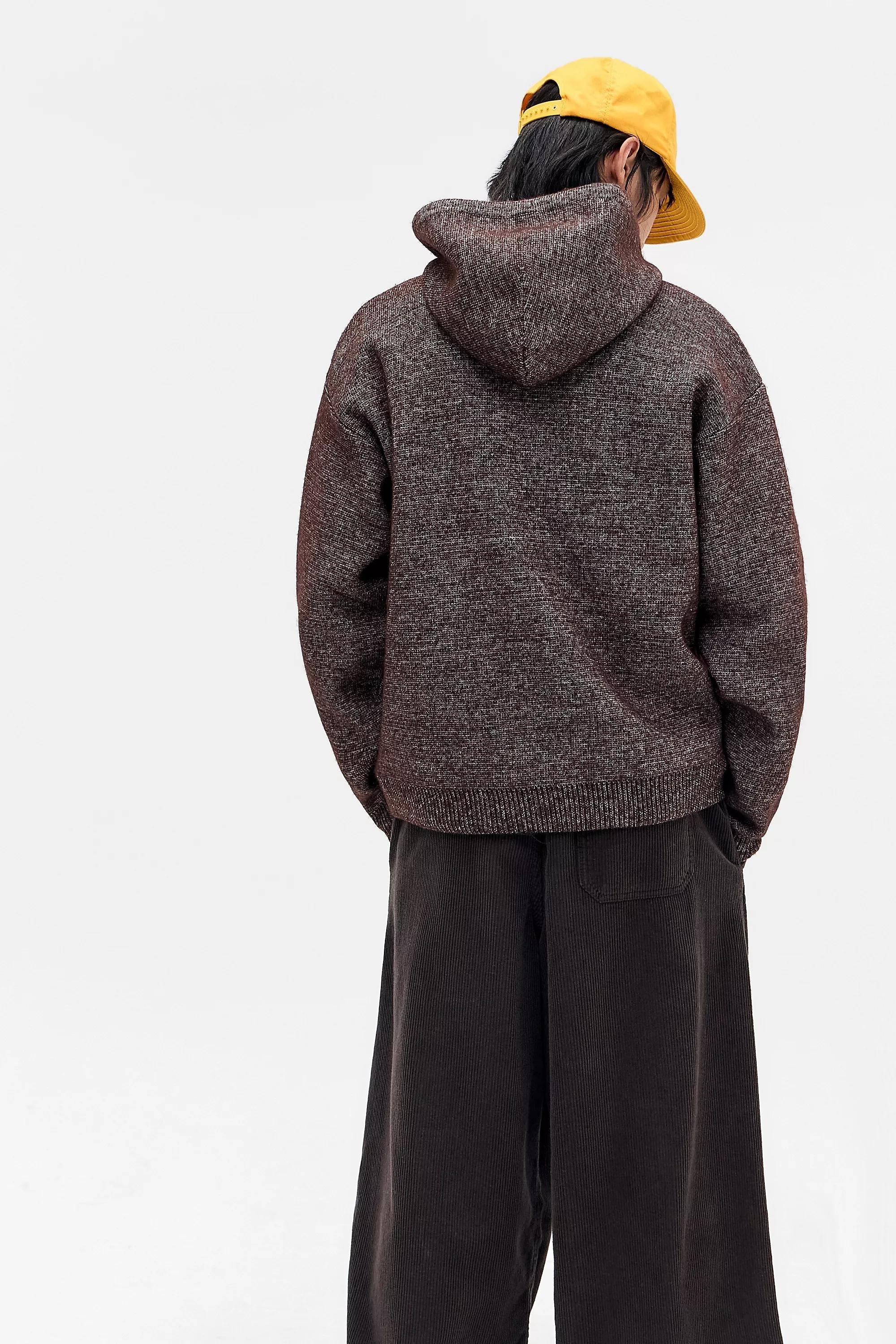 Burgundy Loom Zip-Through Knit Hoodie, WINE, large image number 4