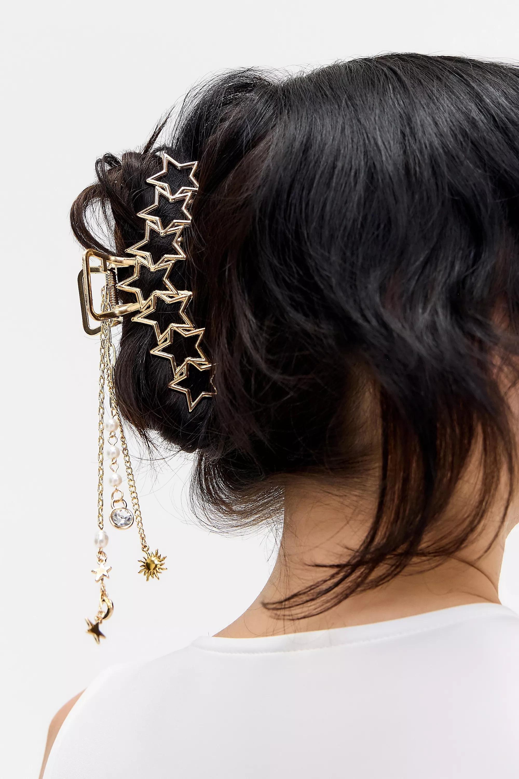 Gold Uo Multi-Star Charm Dangle Claw Clip, GOLD, large image number 0