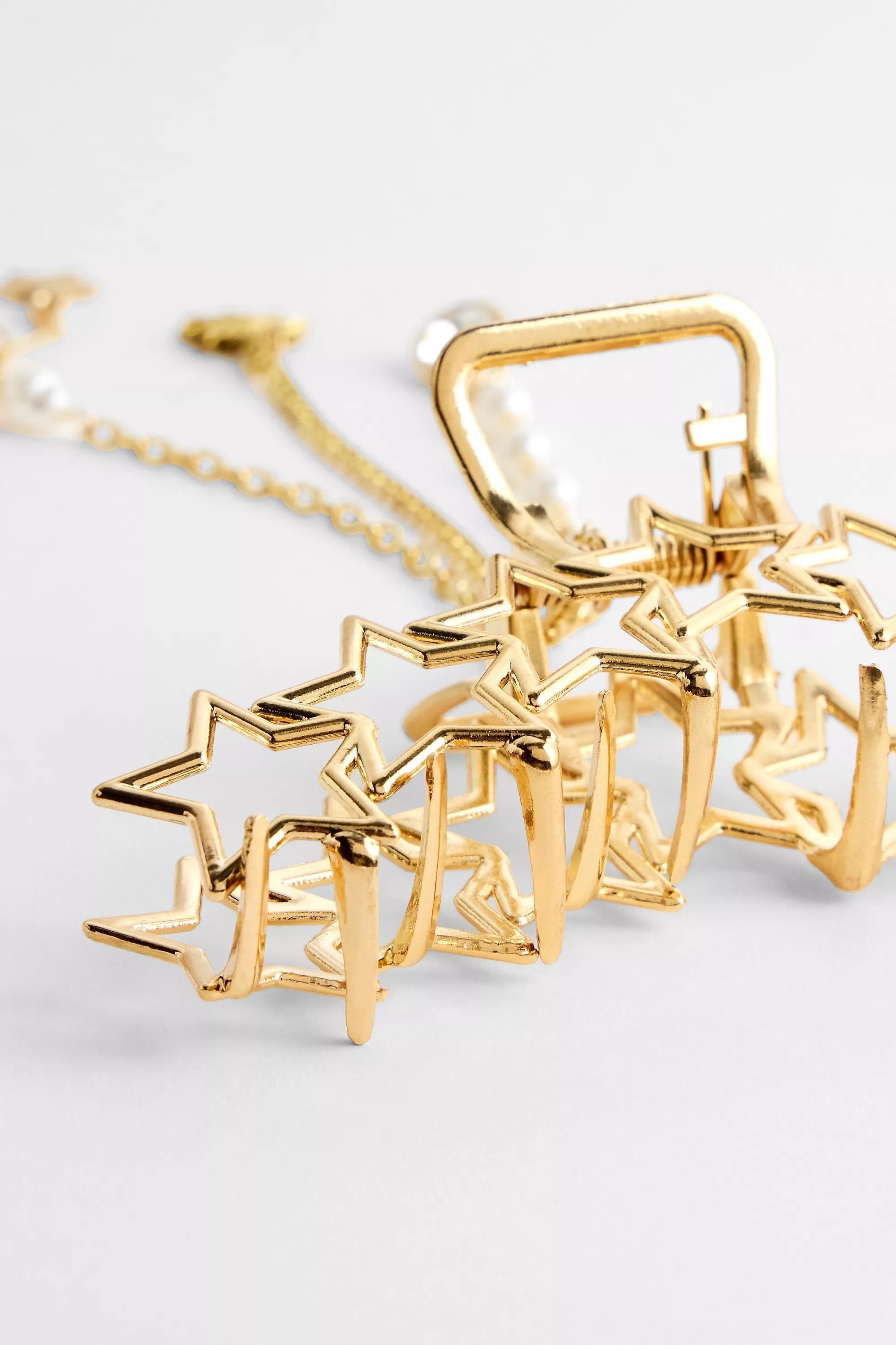 Gold Uo Multi-Star Charm Dangle Claw Clip, GOLD, medium