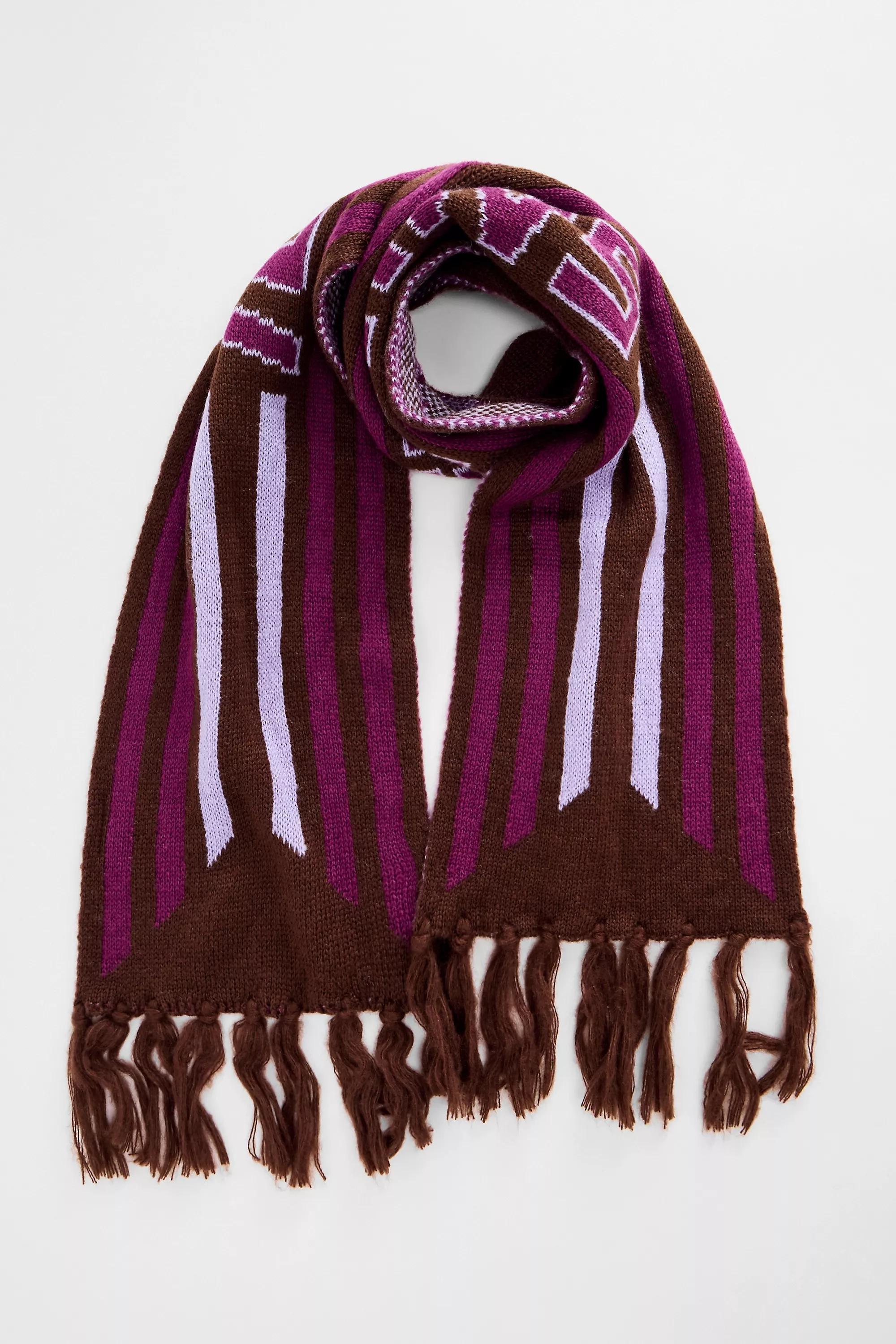 PURPLE iets frans... Brown & Purple Thin Football Scarf, PURP, large image number 0