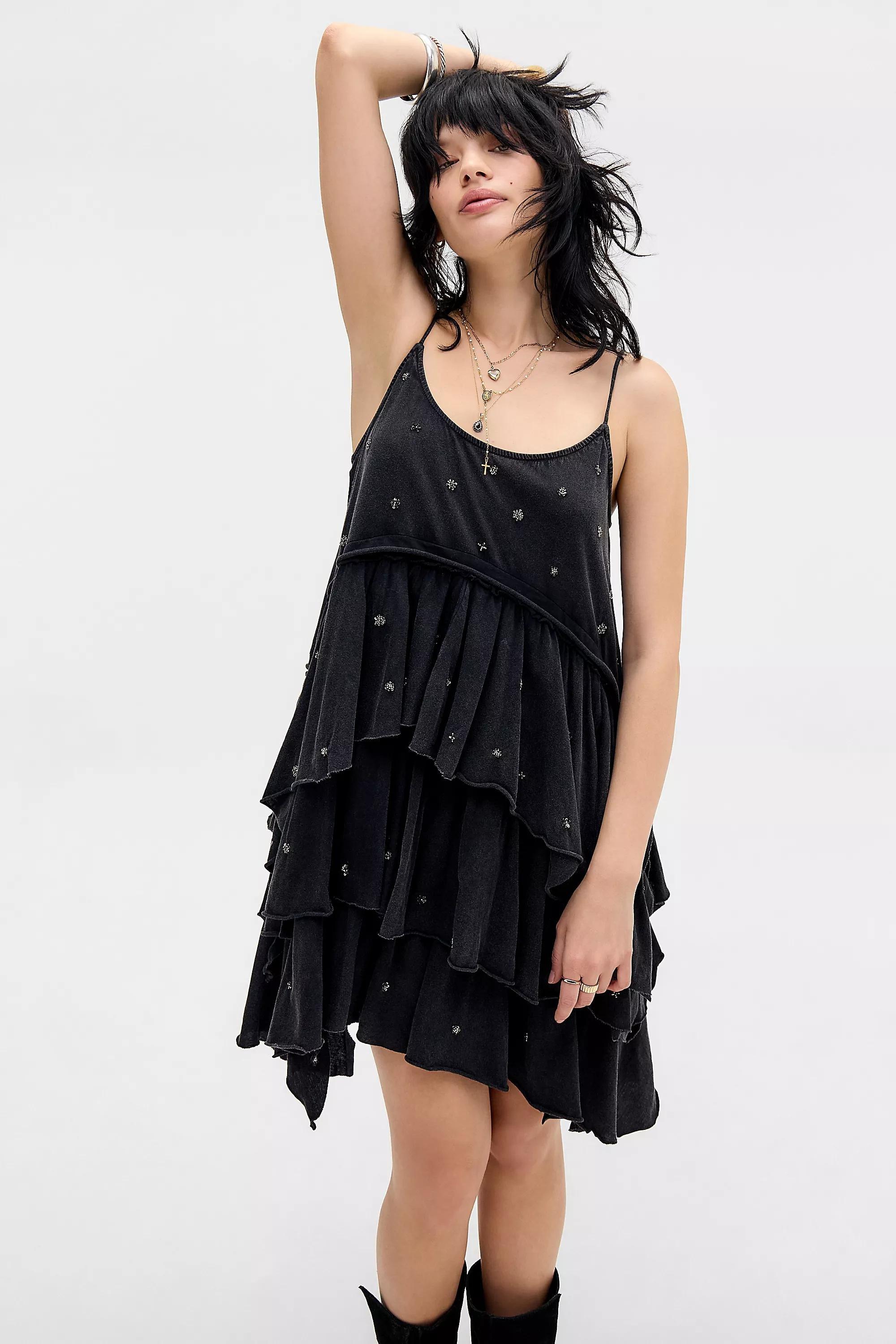 OFF-BLACK BDG Dana Embellished Tiered Mini Dress, A301_0506, large image number 0