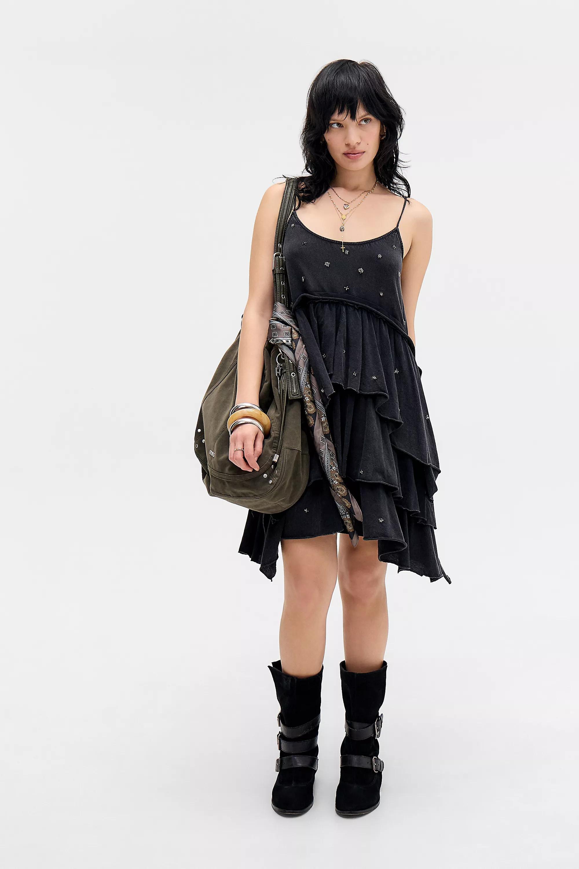 OFF-BLACK BDG Dana Embellished Tiered Mini Dress, A301_0506, large image number 3